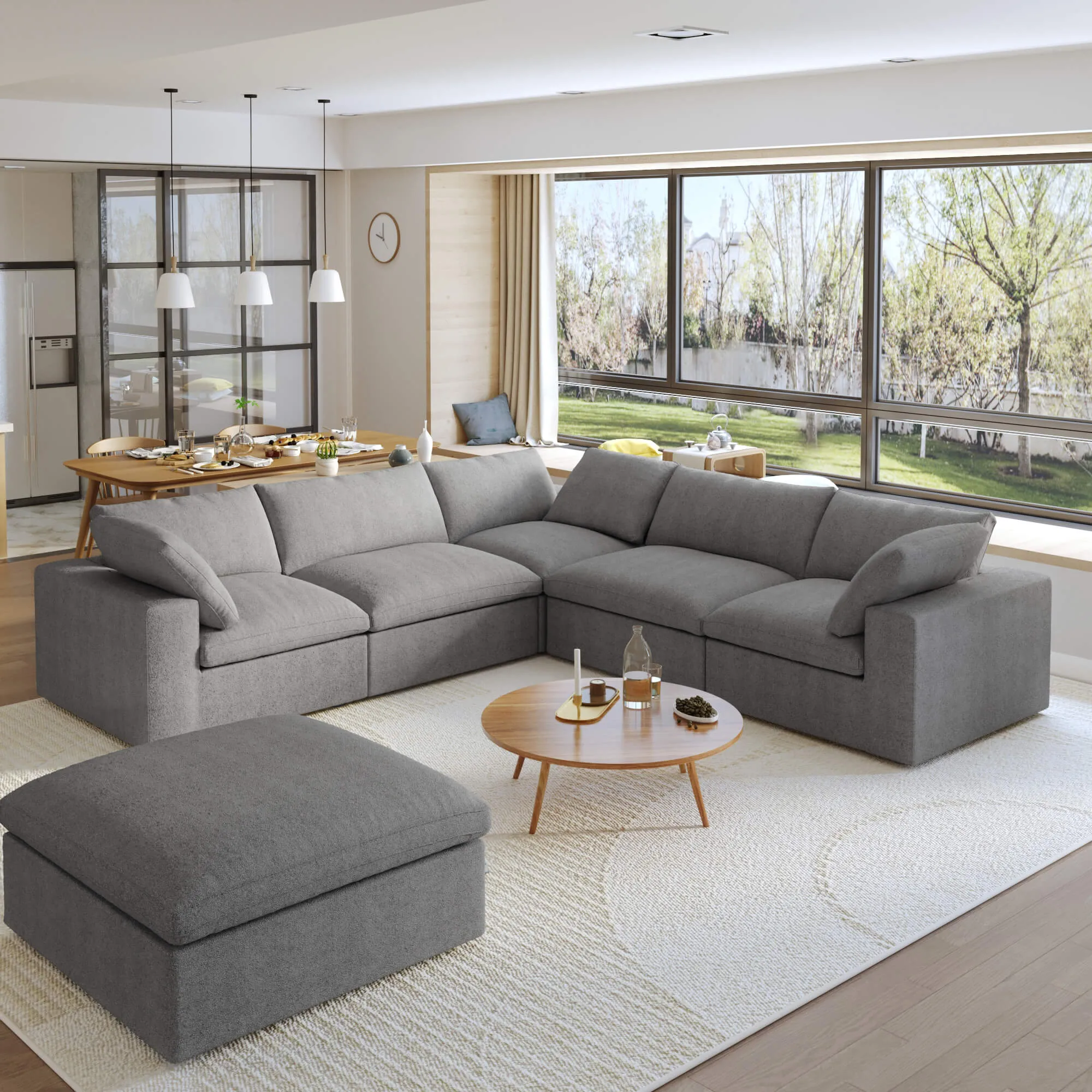 Sky Cloud Sectional Sofa Replaceable Cover 120 Inch Linen Corner Sectionals 5 Seaters Atunus 8
