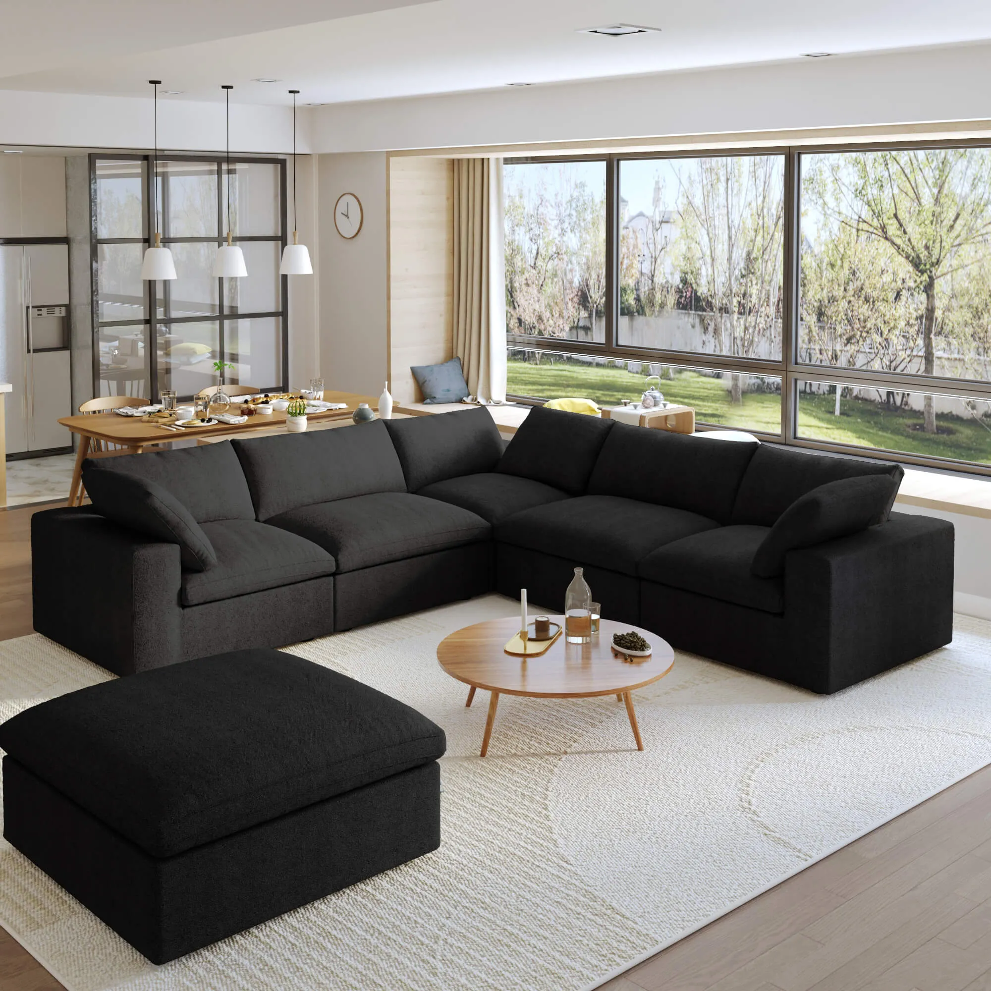 Sky Cloud Sectional Sofa Replaceable Cover 120 Inch Linen Corner Sectionals 5 Seaters Atunus 9
