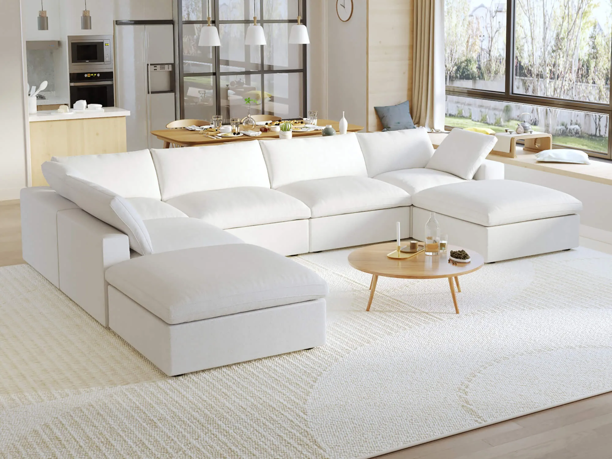 Sky Cloud Sectional Sofa Replaceable Cover 160 Inch Linen Corner Sectionals 7 Seaters Atunus 5