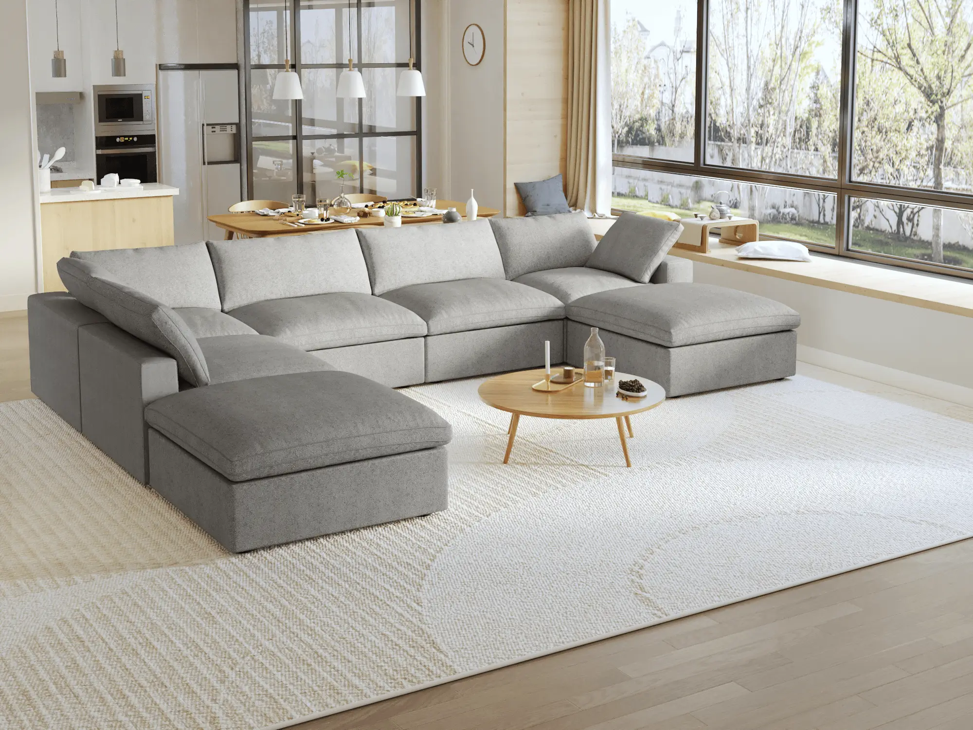 Sky Cloud Sectional Sofa Replaceable Cover 160 Inch Linen Corner Sectionals 7 Seaters Atunus 7