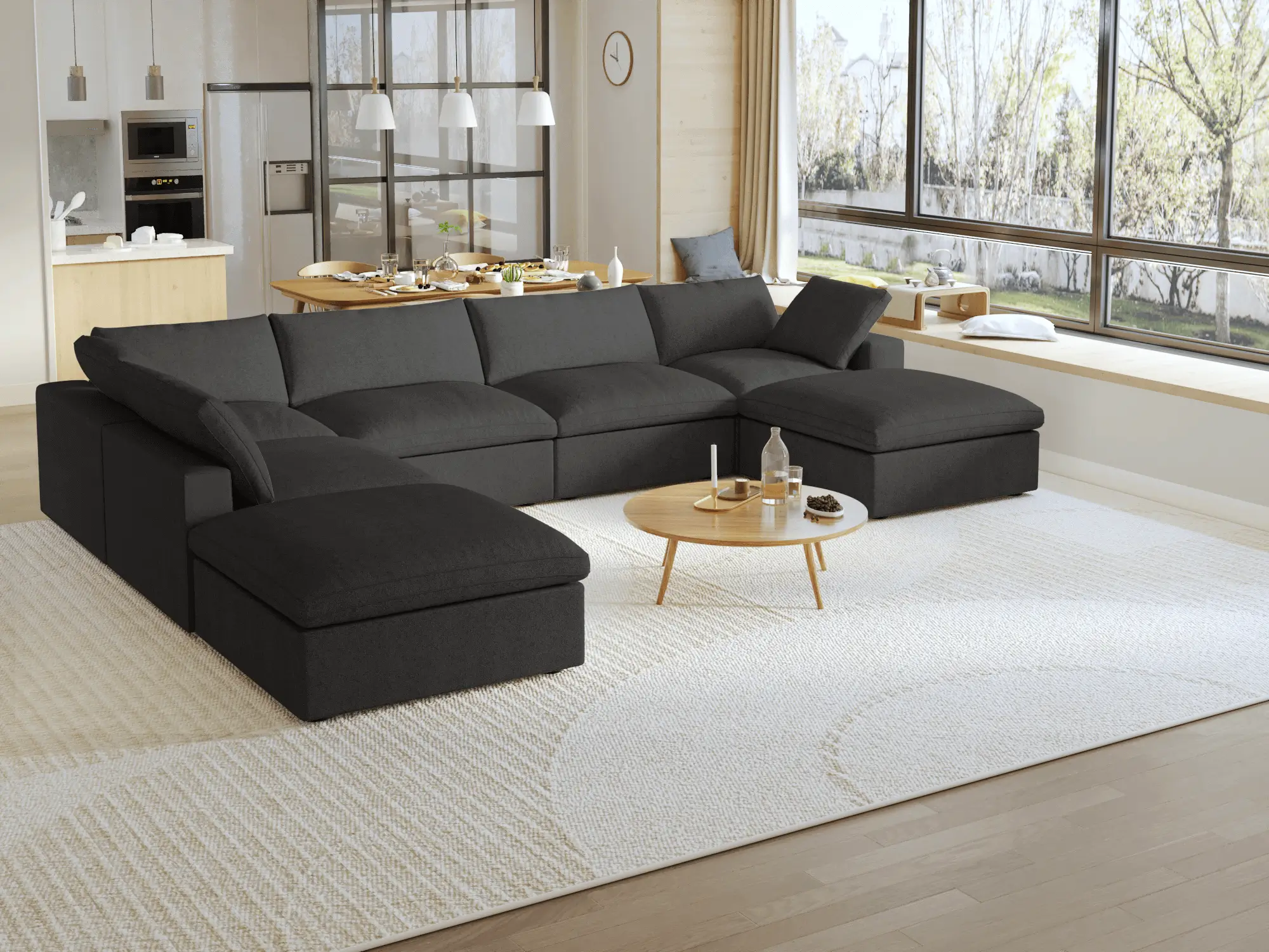 Sky Cloud Sectional Sofa Replaceable Cover 160 Inch Linen Corner Sectionals 7 Seaters Atunus 9