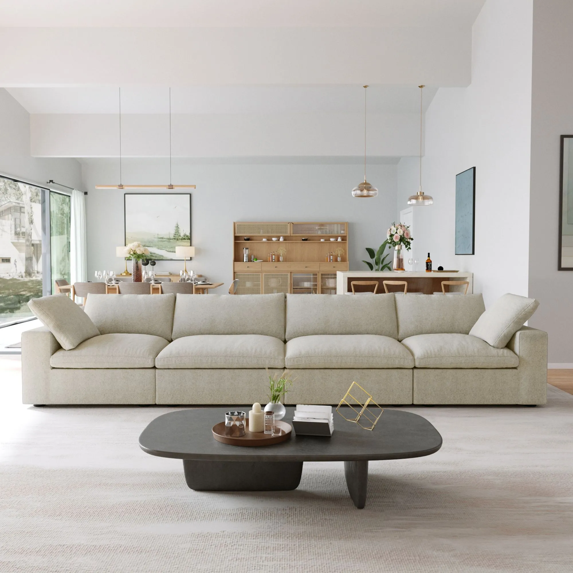Sky Cloud Sectional Sofa Replaceable Cover 160 Inch Linen Sleepers 4 Seaters Atunus 11