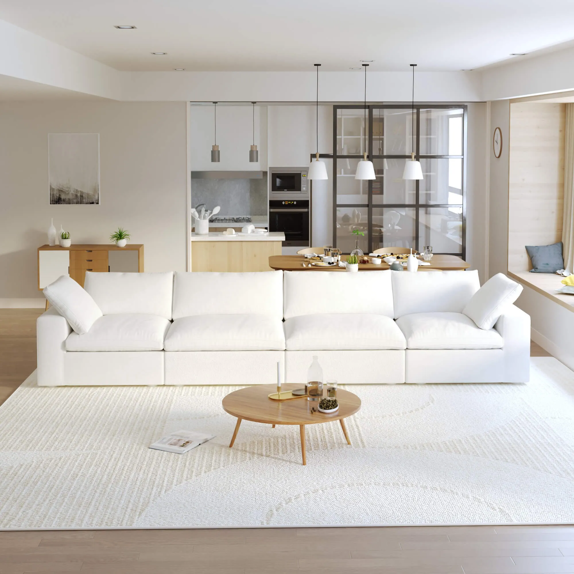 Sky Cloud Sectional Sofa Replaceable Cover 160 Inch Linen Sleepers 4 Seaters Atunus 4