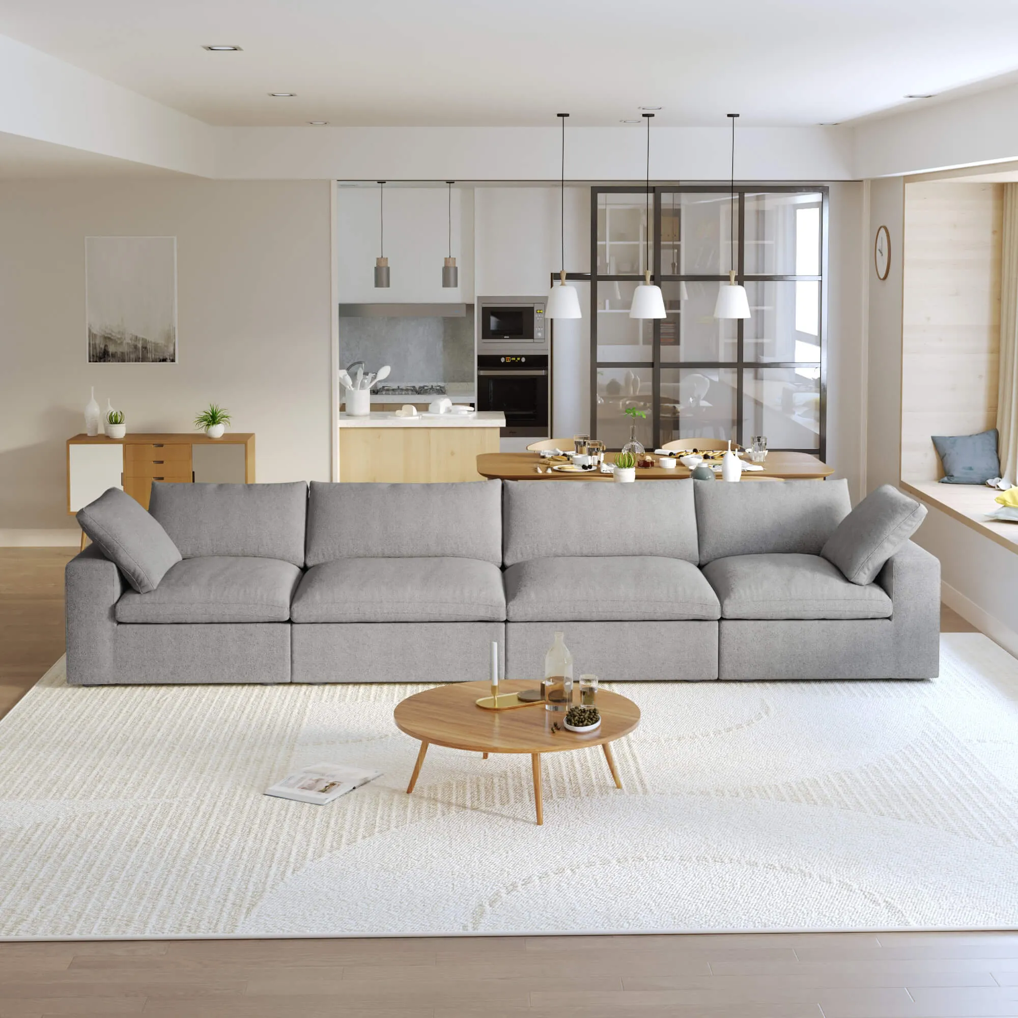 Sky Cloud Sectional Sofa Replaceable Cover 160 Inch Linen Sleepers 4 Seaters Atunus 9