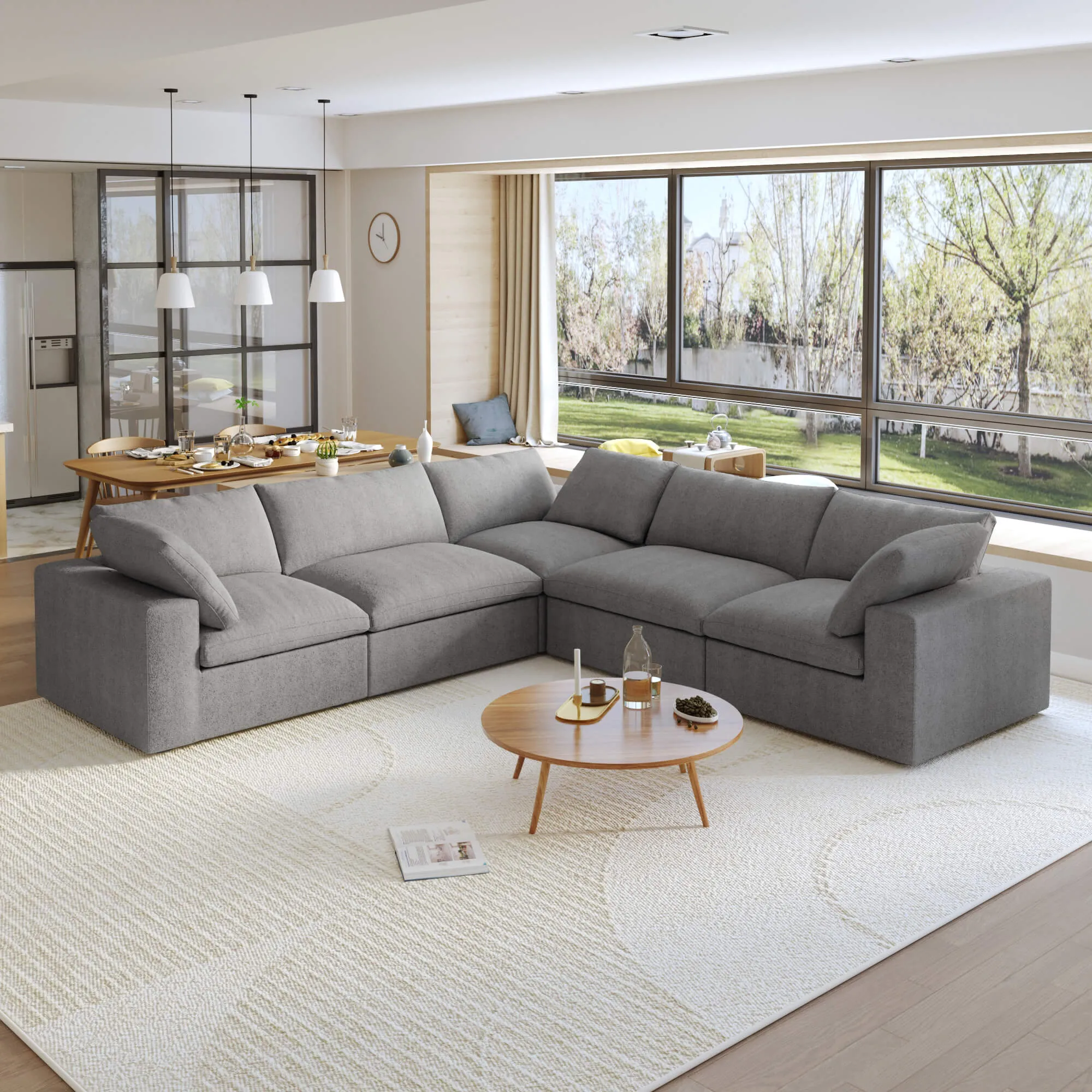 Sky Cloud Sectional Sofa Washable Cover 120 Inch Linen Corner Sectionals 5 Seaters Atunus 9