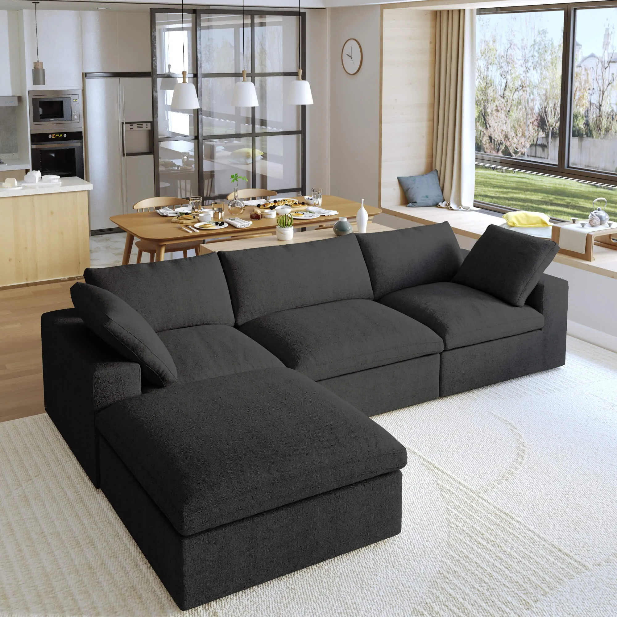 Sky Cloud Sectional Sofa Washable Cover 120 Inch Linen L Shaped Sectionals 4 Seaters Atunus 10