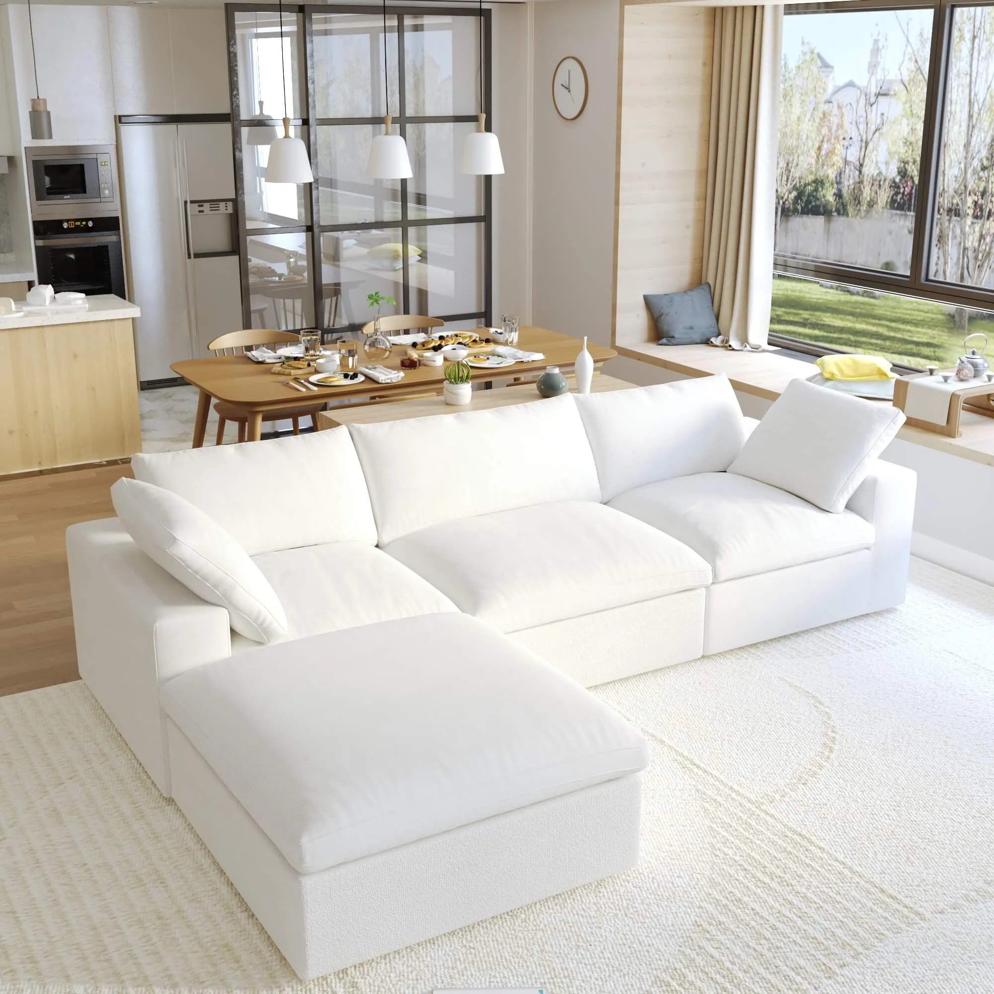 Sky Cloud Sectional Sofa Washable Cover 120 Inch Linen L Shaped Sectionals 4 Seaters Atunus 6