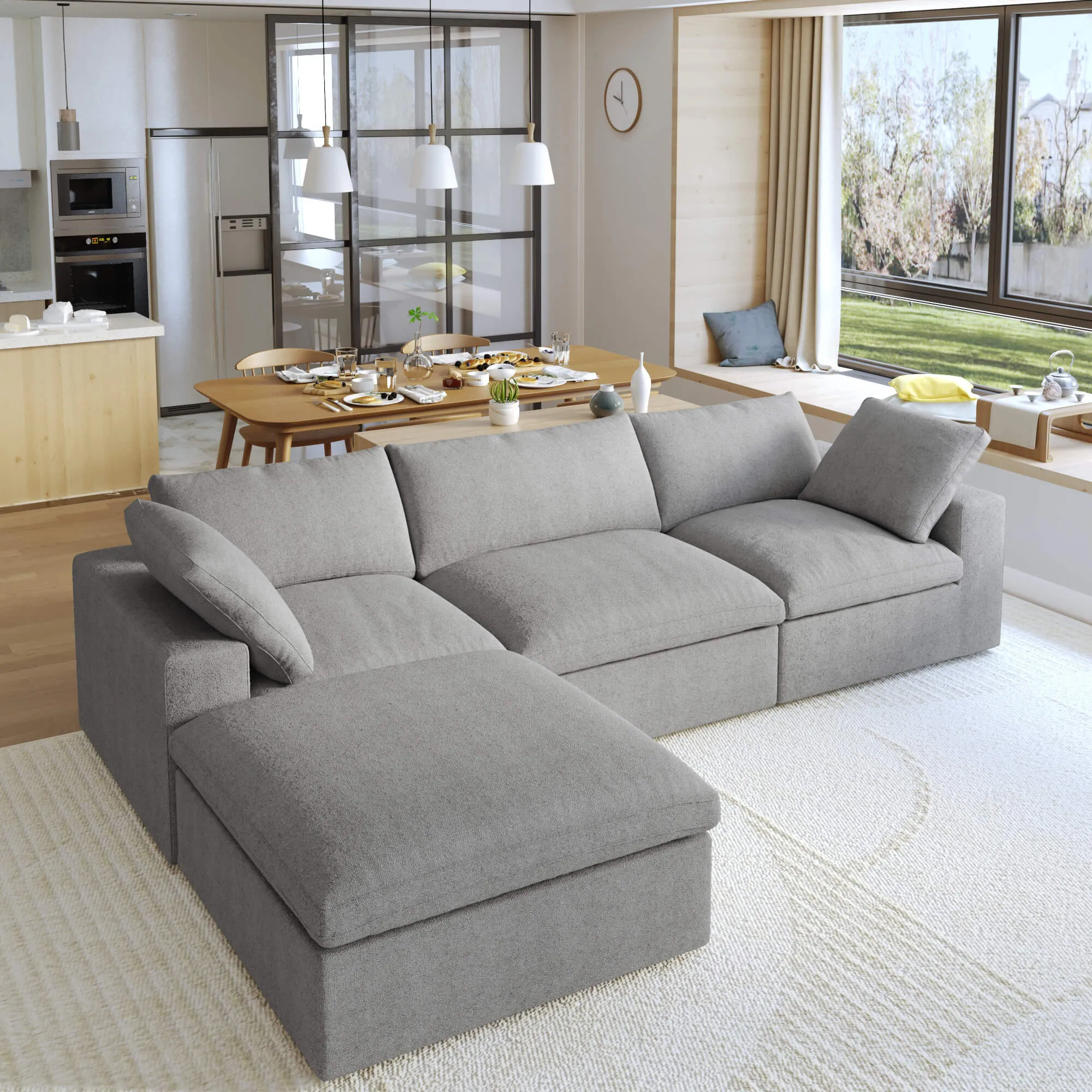 Sky Cloud Sectional Sofa Washable Cover 120 Inch Linen L Shaped Sectionals 4 Seaters Atunus 8