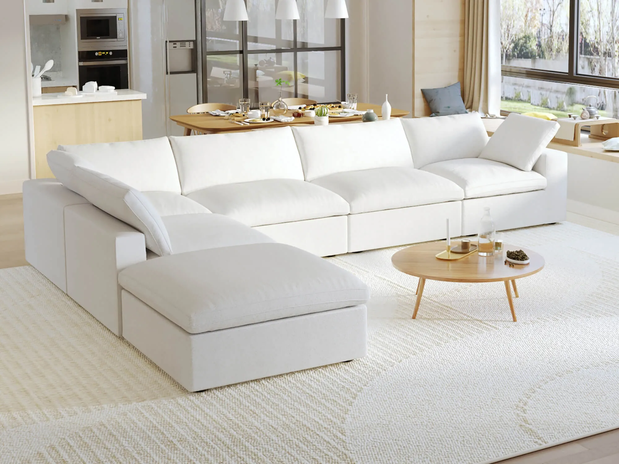 Sky Cloud Sectional Sofa Washable Cover 160 Inch Linen Corner Sectionals 6 Seaters Atunus 5