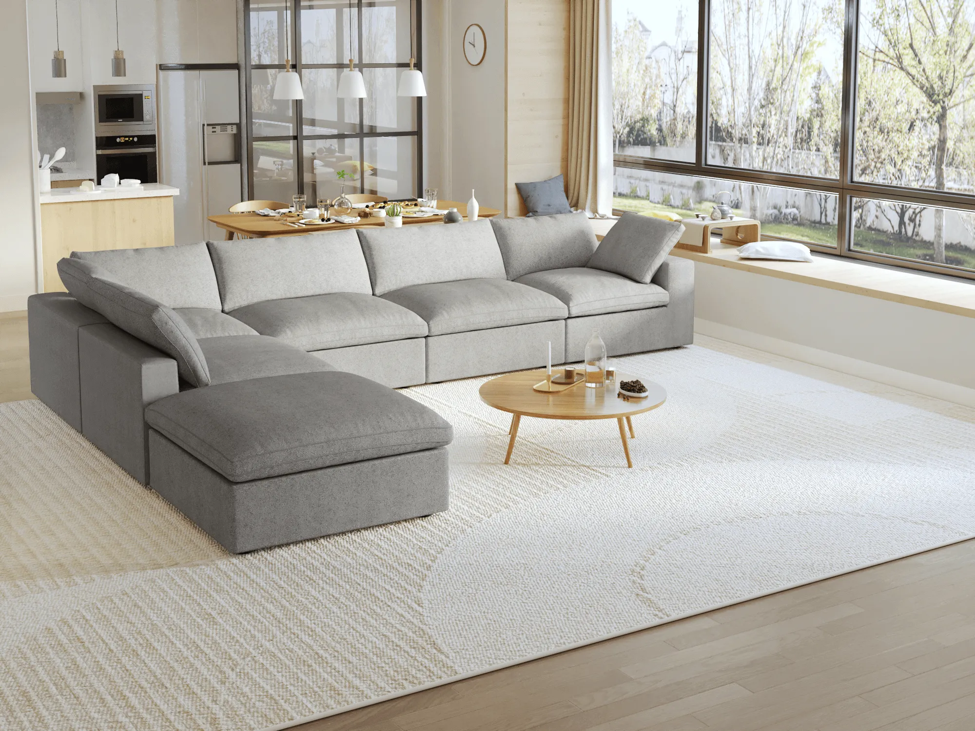 Sky Cloud Sectional Sofa Washable Cover 160 Inch Linen Corner Sectionals 6 Seaters Atunus 7