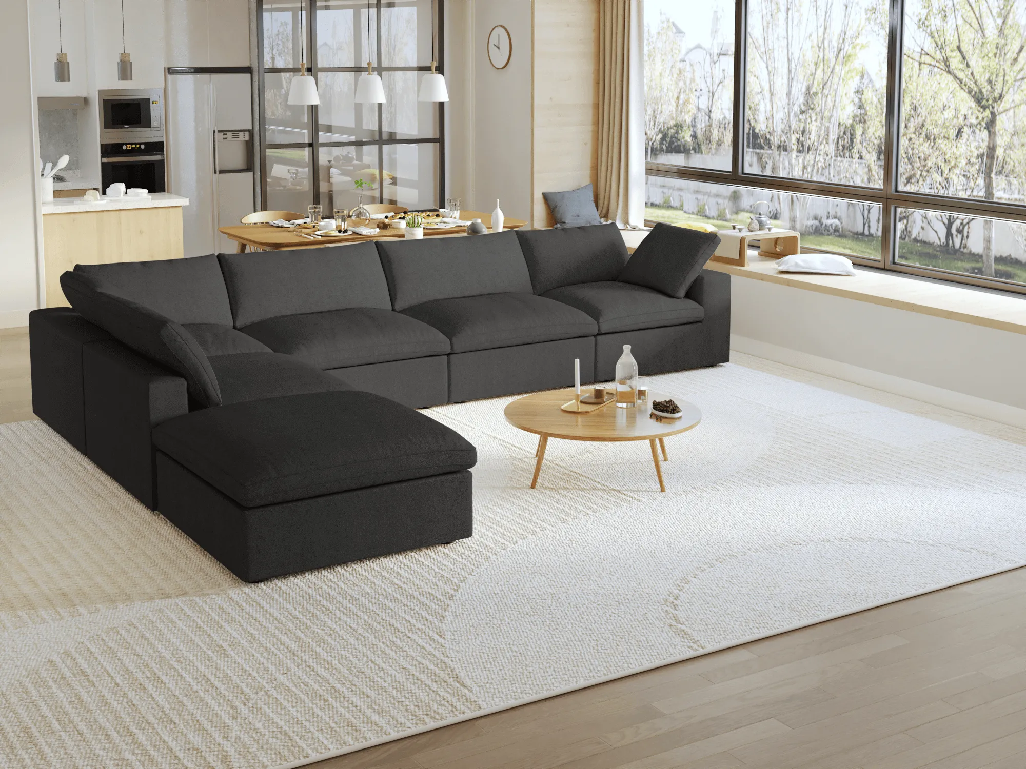 Sky Cloud Sectional Sofa Washable Cover 160 Inch Linen Corner Sectionals 6 Seaters Atunus 9