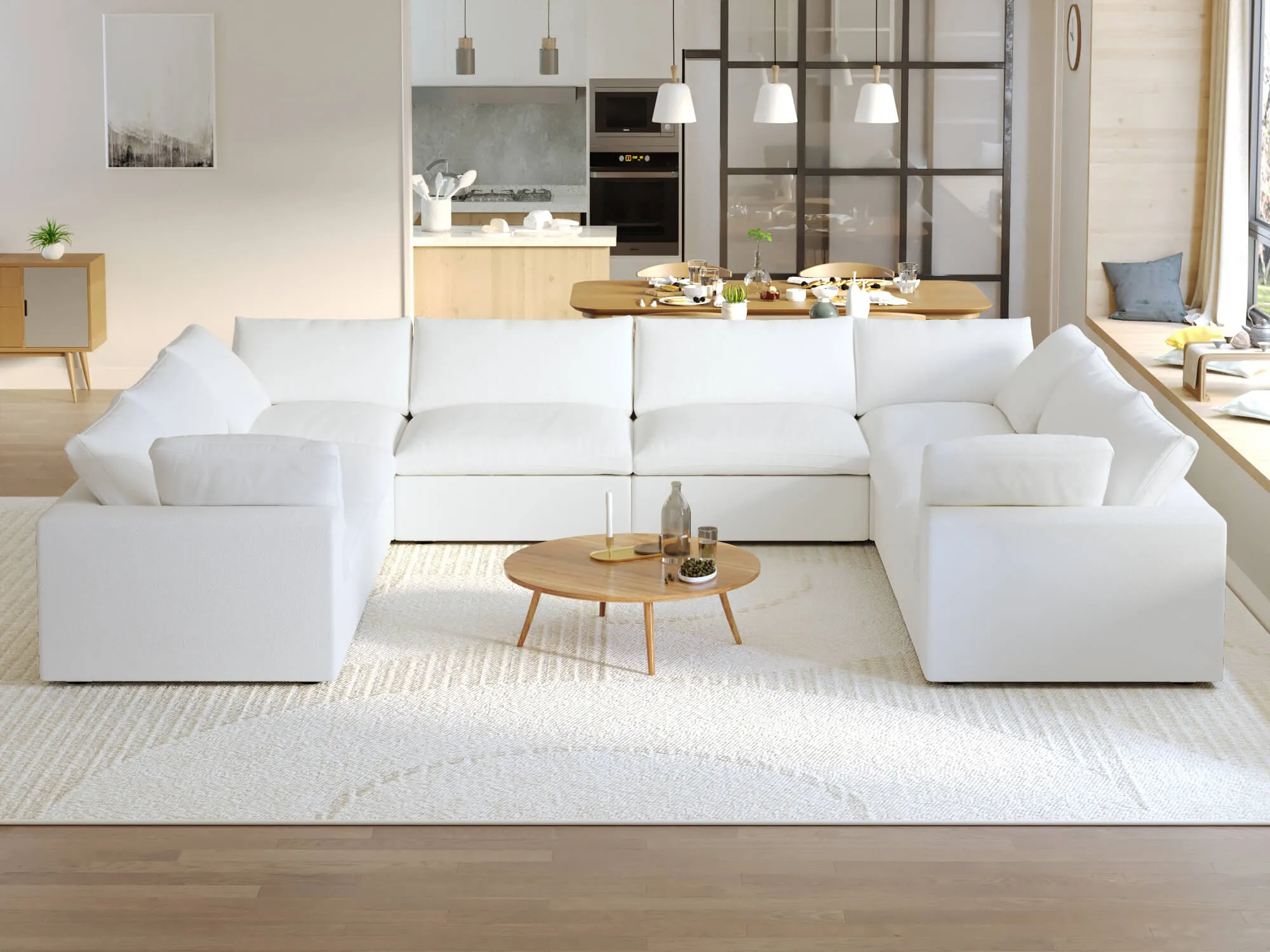 Sky Cloud Sectional Sofa Washable Cover 160 Inch Linen Corner Sectionals 8 Seaters Atunus 3