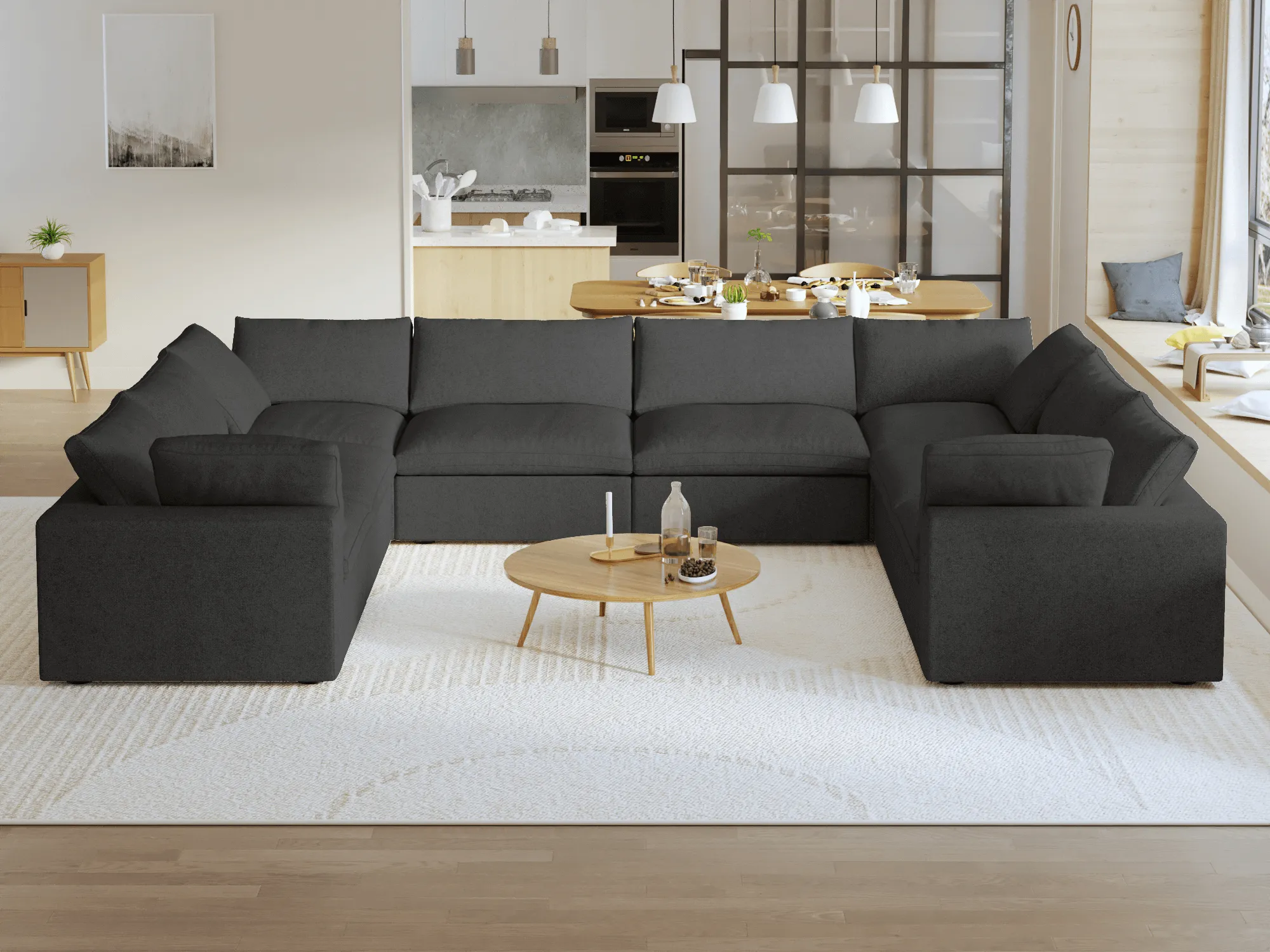 Sky Cloud Sectional Sofa Washable Cover 160 Inch Linen Corner Sectionals 8 Seaters Atunus 8