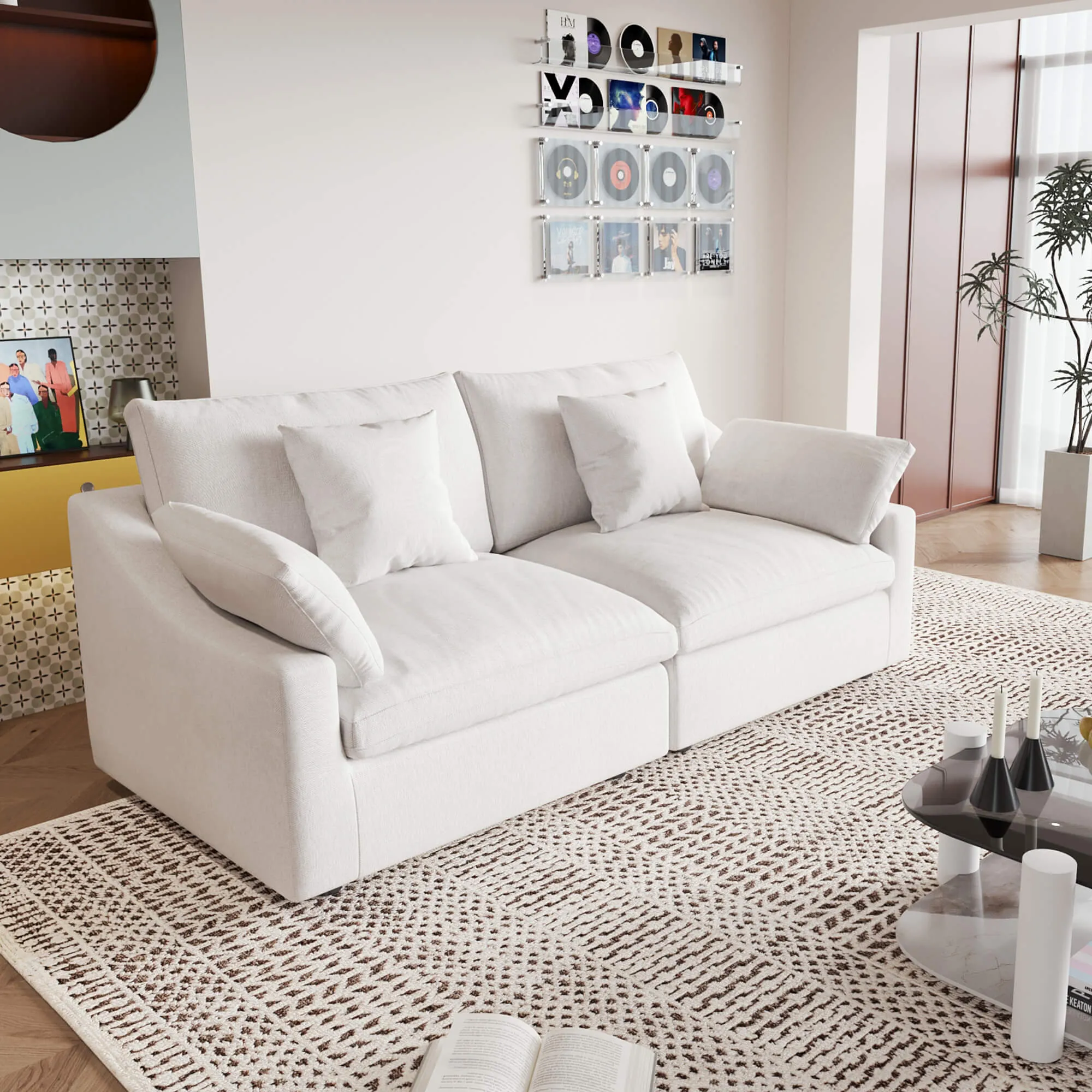 Sky Cloud Slope Sectional Sofa Compact Comfort 83 Inch Linen Loveseats 2 Seaters Atunus 12