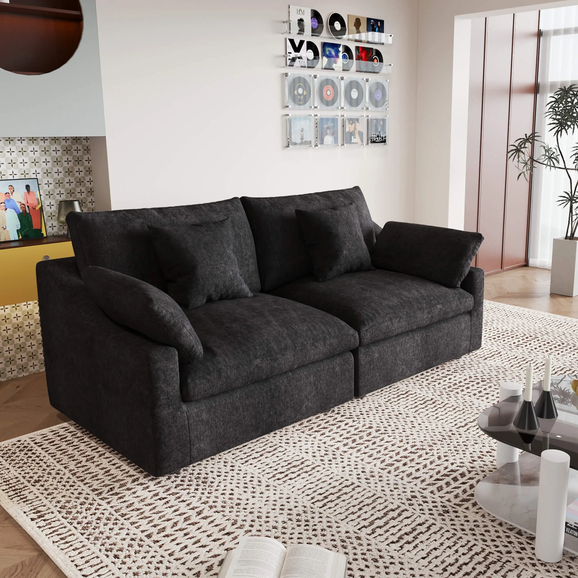 Sky Cloud Slope Sectional Sofa Compact Comfort 83 Inch Linen Loveseats 2 Seaters Atunus 14