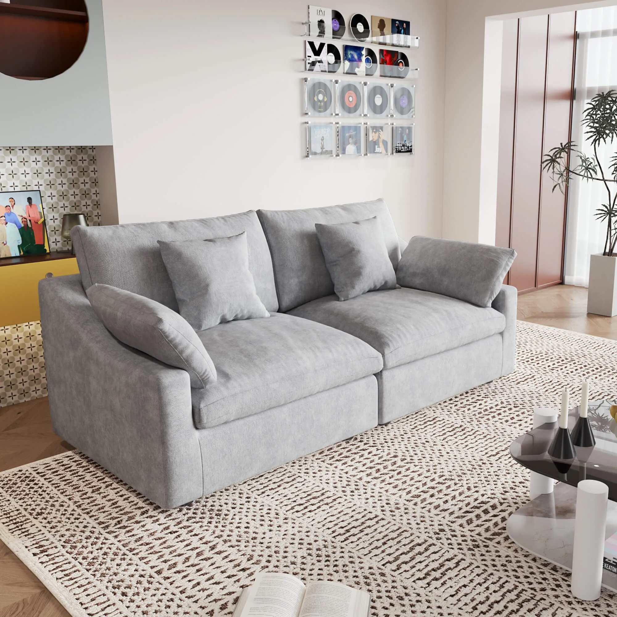 Sky Cloud Slope Sectional Sofa Compact Comfort 83 Inch Linen Loveseats 2 Seaters Atunus 16