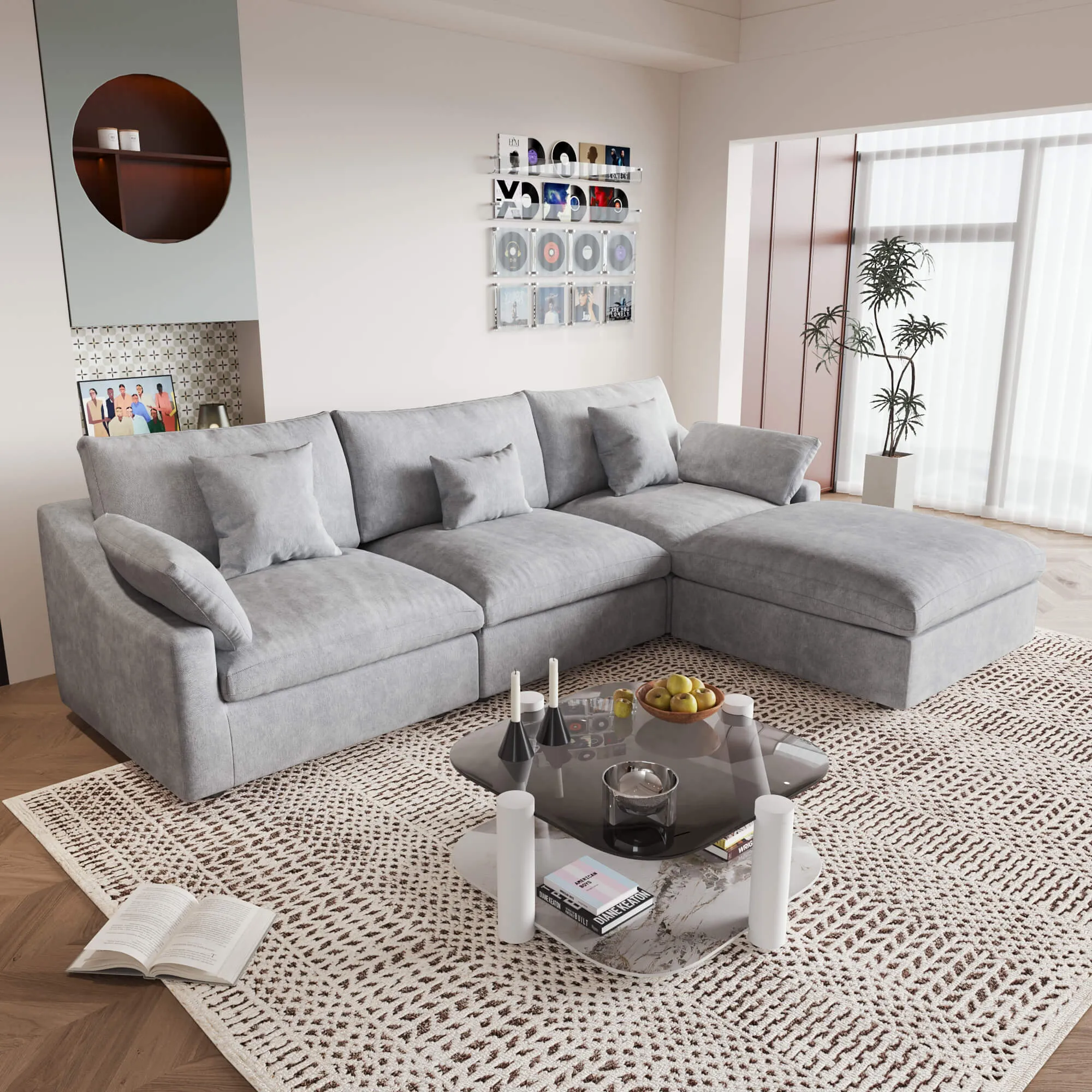 Sky Cloud Slope Sectional Sofa Modular Comfort Linen L Shaped Sectionals 4 Seaters Atunus 12