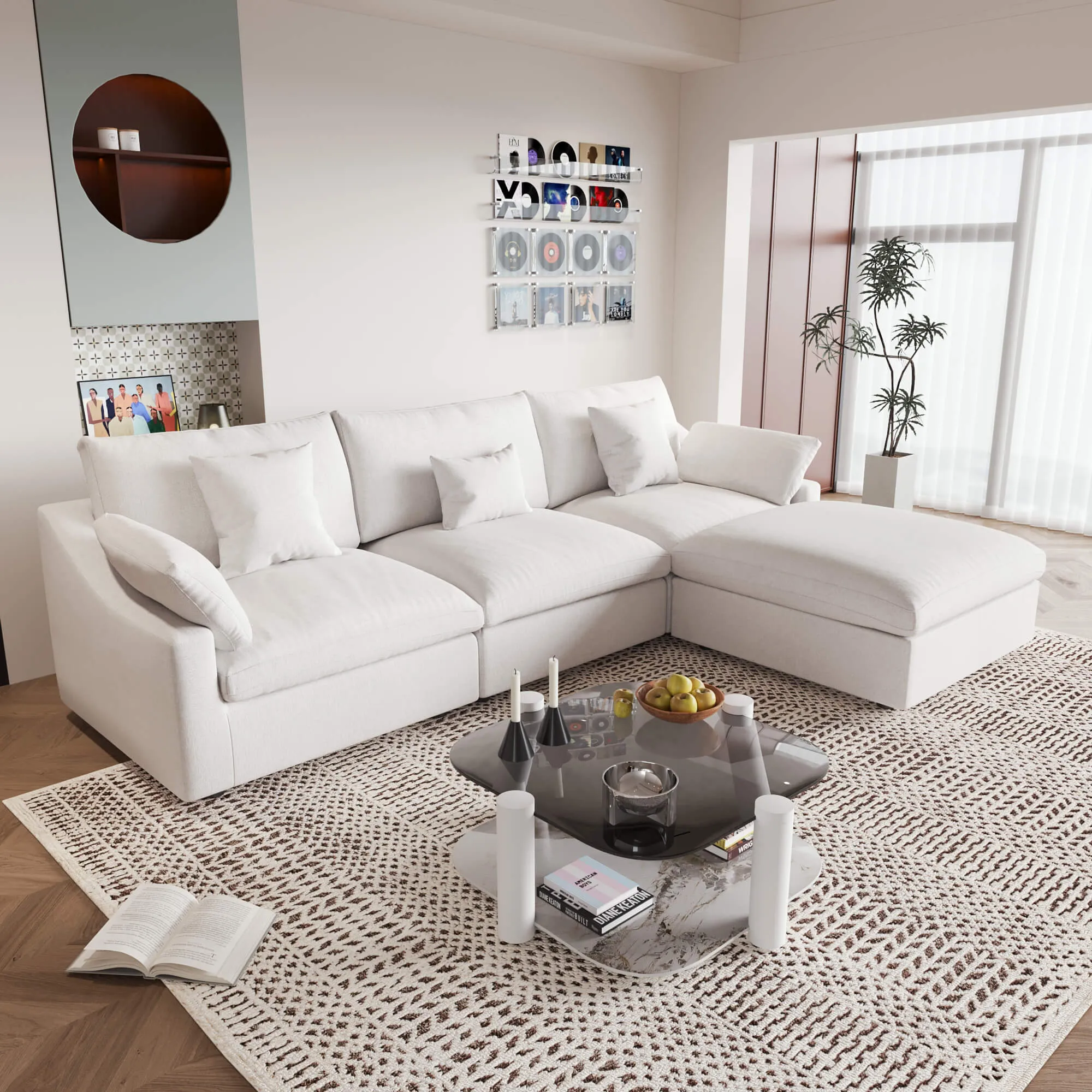 Sky Cloud Slope Sectional Sofa Modular Comfort Linen L Shaped Sectionals 4 Seaters Atunus 14