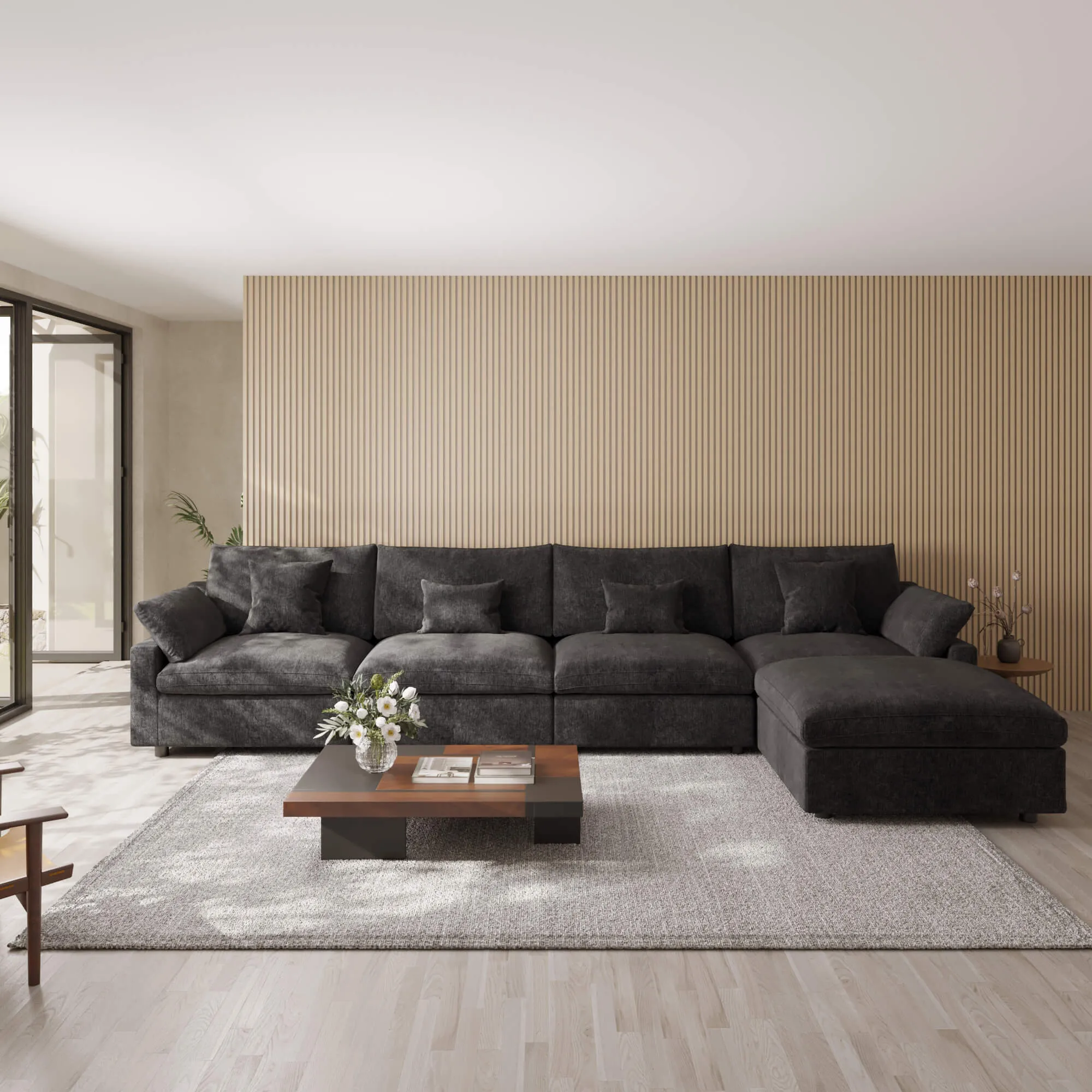 Sky Cloud Slope Sectional Sofa Pet Friendly Linen L Shaped Sectionals 5 Seaters Atunus 3