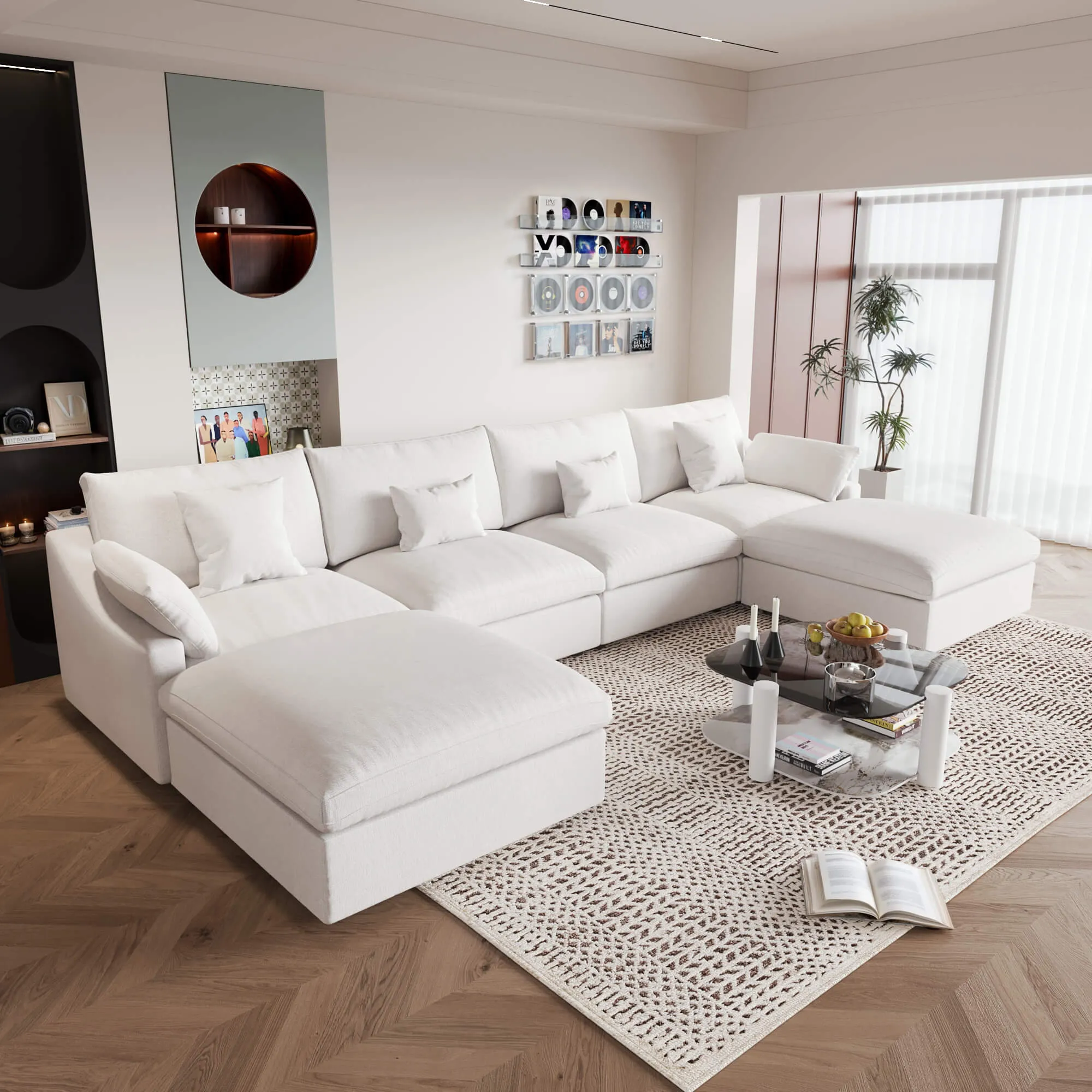 Sky Cloud Slope Sectional Sofa Plush Comfort Linen U Shaped Sectionals 6 Seaters Atunus 12