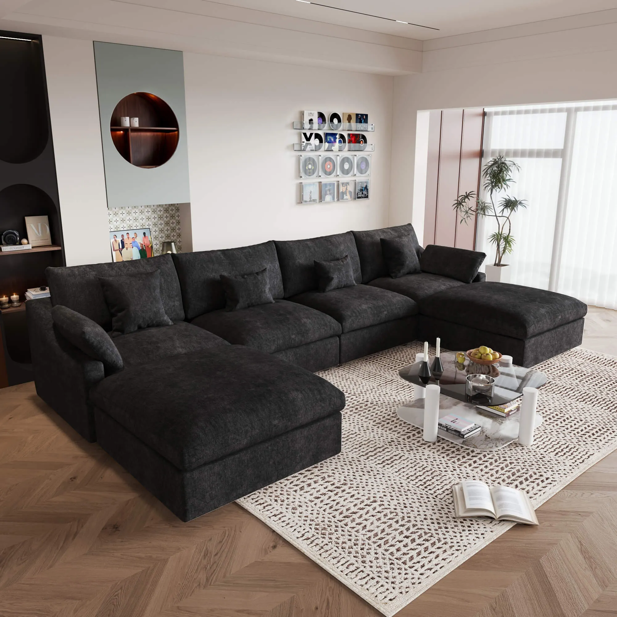 Sky Cloud Slope Sectional Sofa Plush Comfort Linen U Shaped Sectionals 6 Seaters Atunus 14