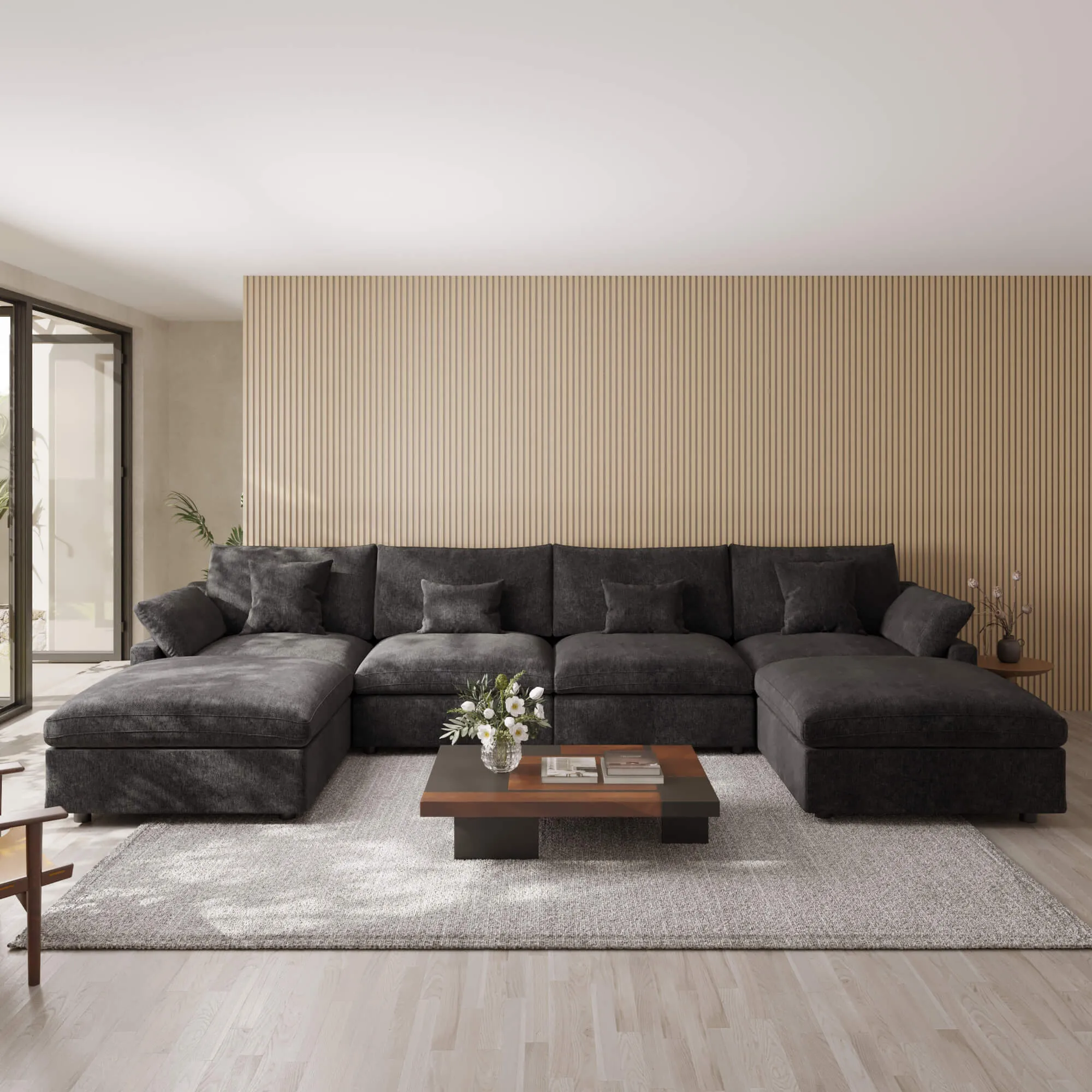 Sky Cloud Slope Sectional Sofa Plush Comfort Linen U Shaped Sectionals 6 Seaters Atunus 7