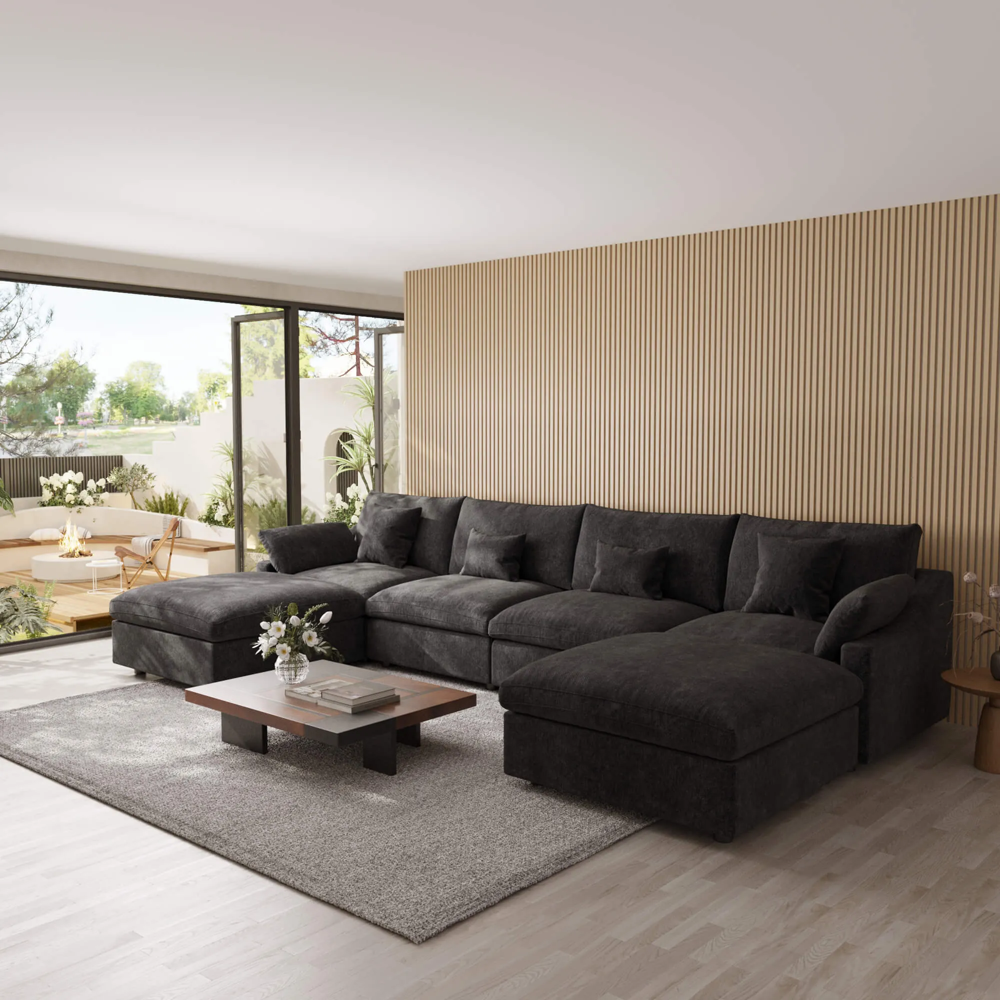 Sky Cloud Slope Sectional Sofa Plush Comfort Linen U Shaped Sectionals 6 Seaters Atunus 8