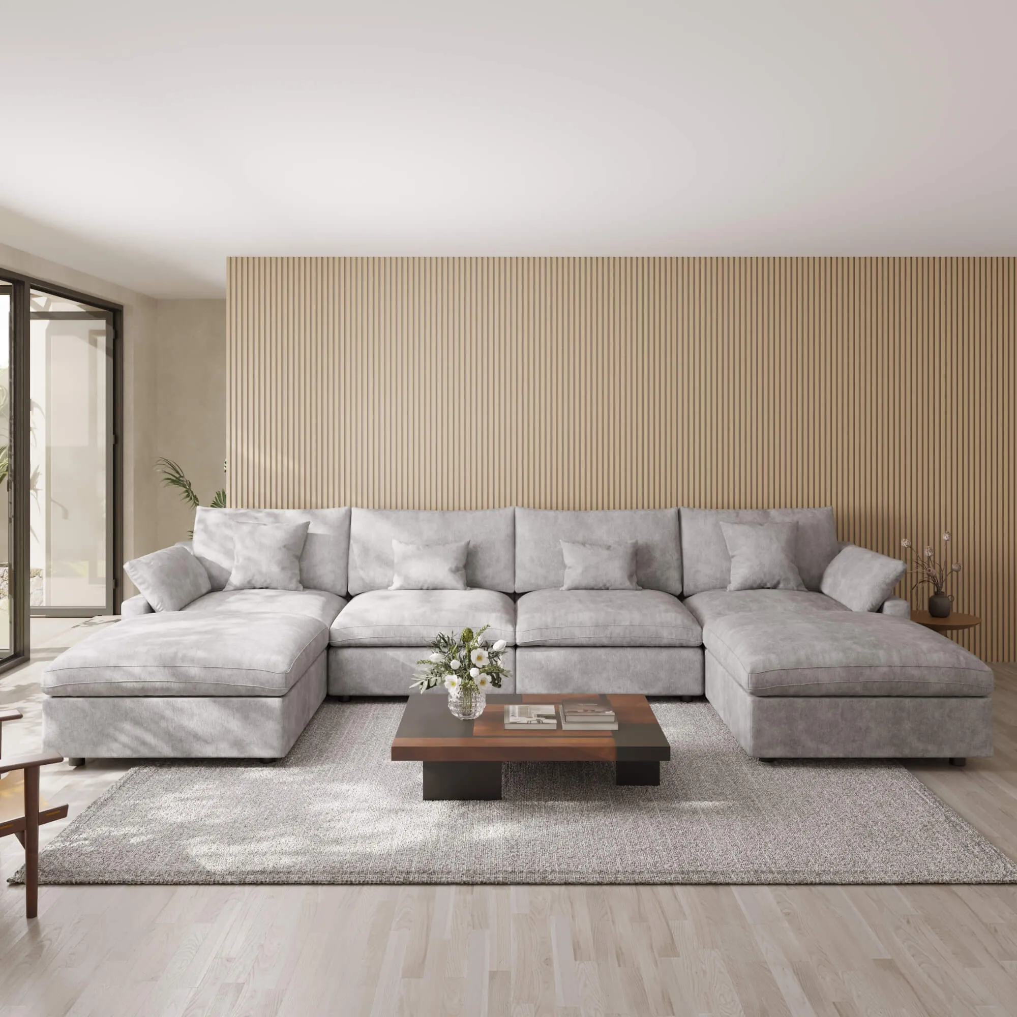 Sky Cloud Slope Sectional Sofa Plush Comfort Linen U Shaped Sectionals 6 Seaters Atunus 9
