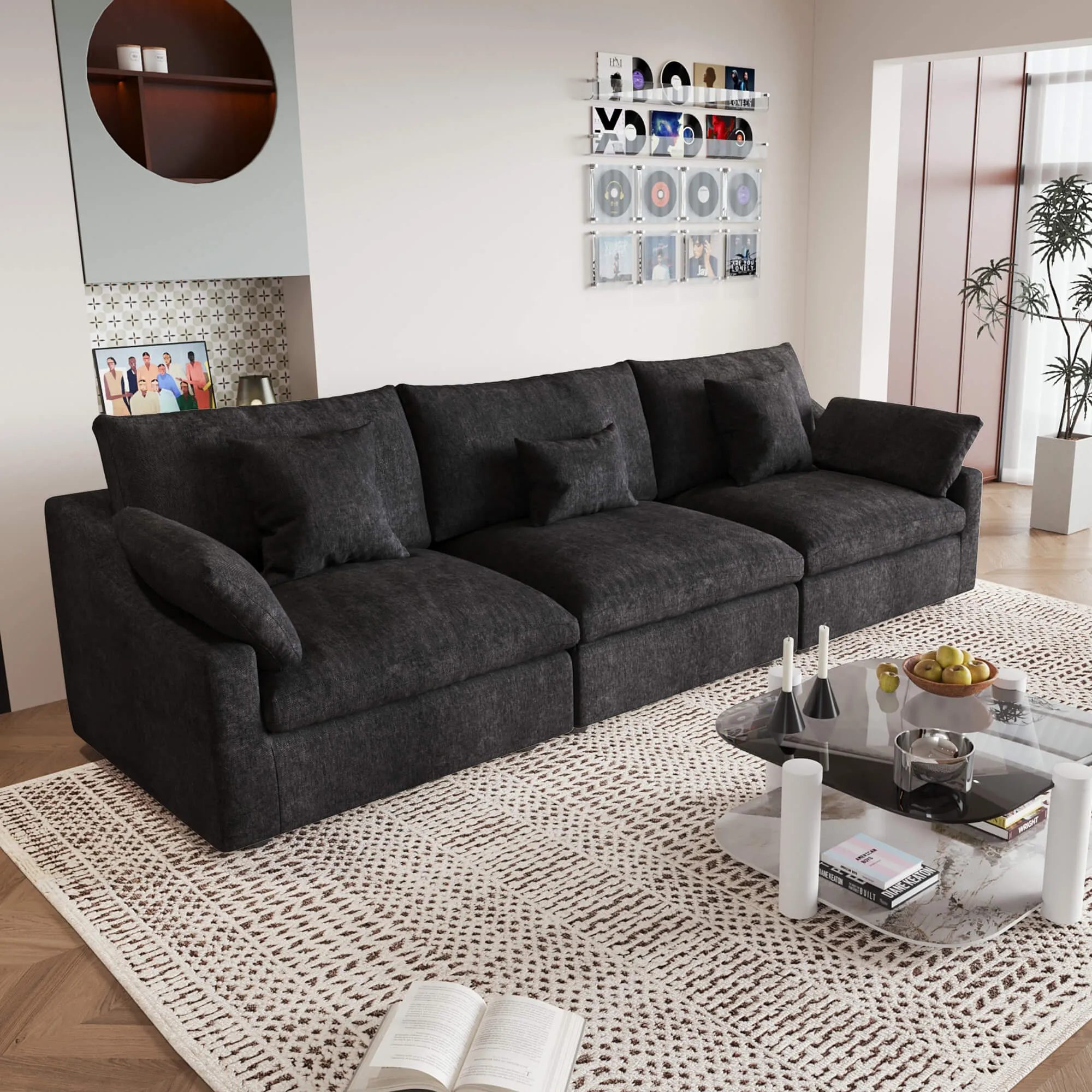 Sky Cloud Slope Sectional Sofa Removable Linen Sleepers 3 Seaters Atunus 12