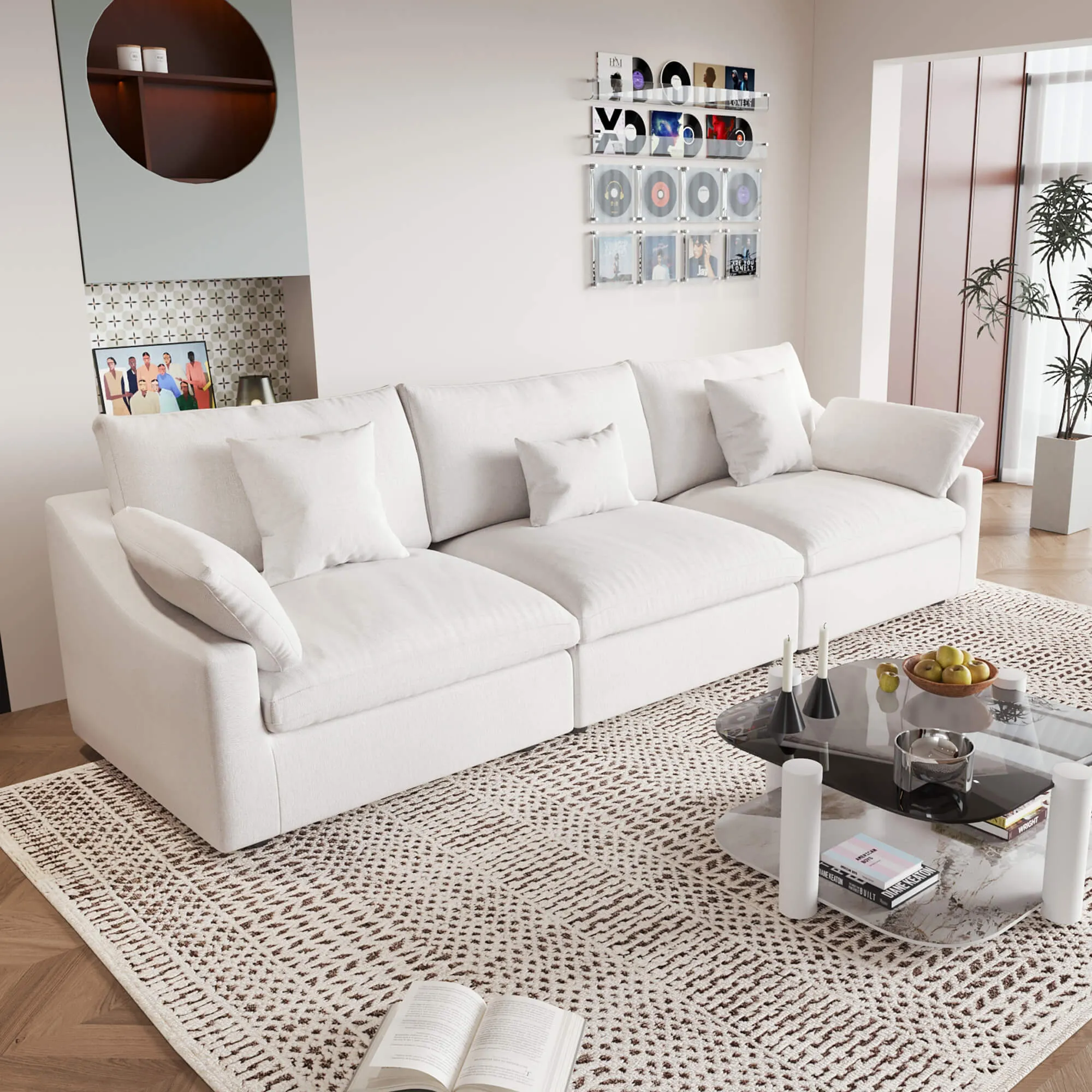 Sky Cloud Slope Sectional Sofa Removable Linen Sleepers 3 Seaters Atunus 14
