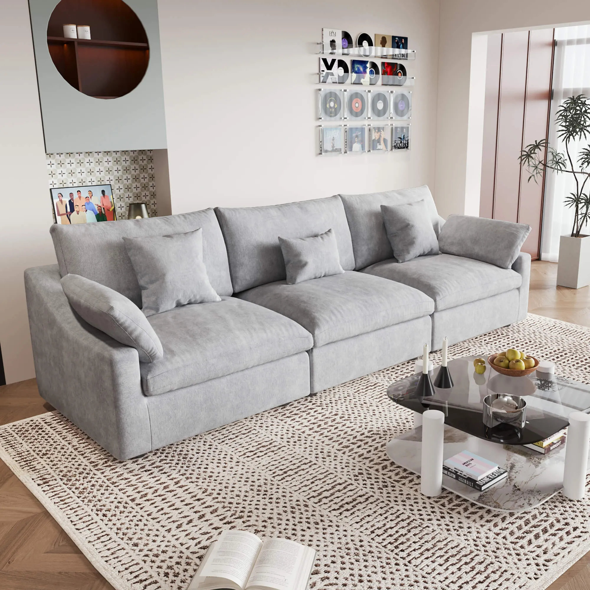 Sky Cloud Slope Sectional Sofa Removable Linen Sleepers 3 Seaters Atunus 16