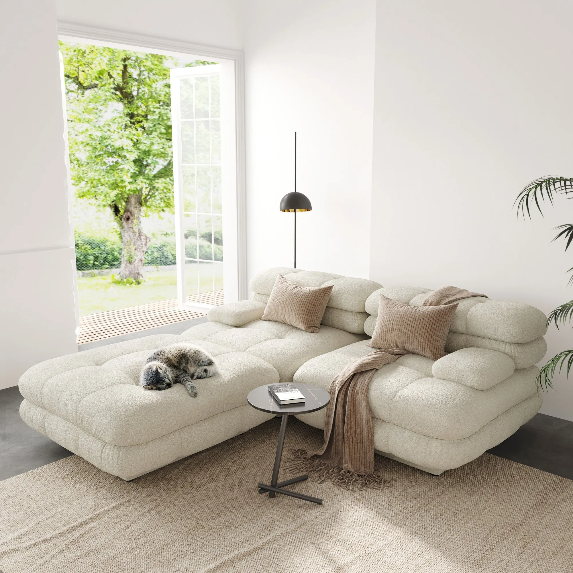 Urban Modern Modular Sofa Comfortable 72 Inch Teddy Velvet Corner Sectionals 3 Seaters Atunus 1