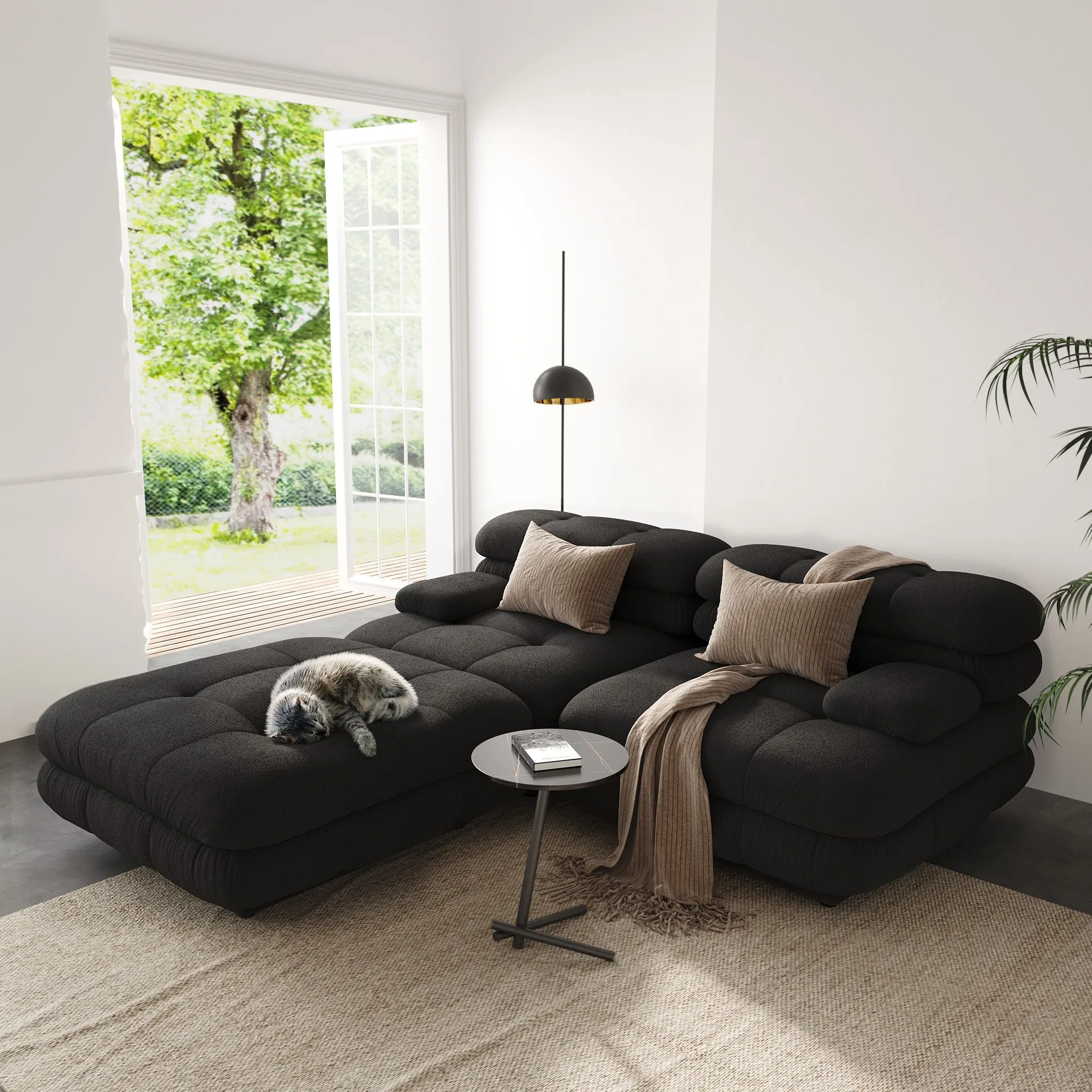 Urban Modern Modular Sofa Comfortable 72 Inch Teddy Velvet Corner Sectionals 3 Seaters Atunus 2