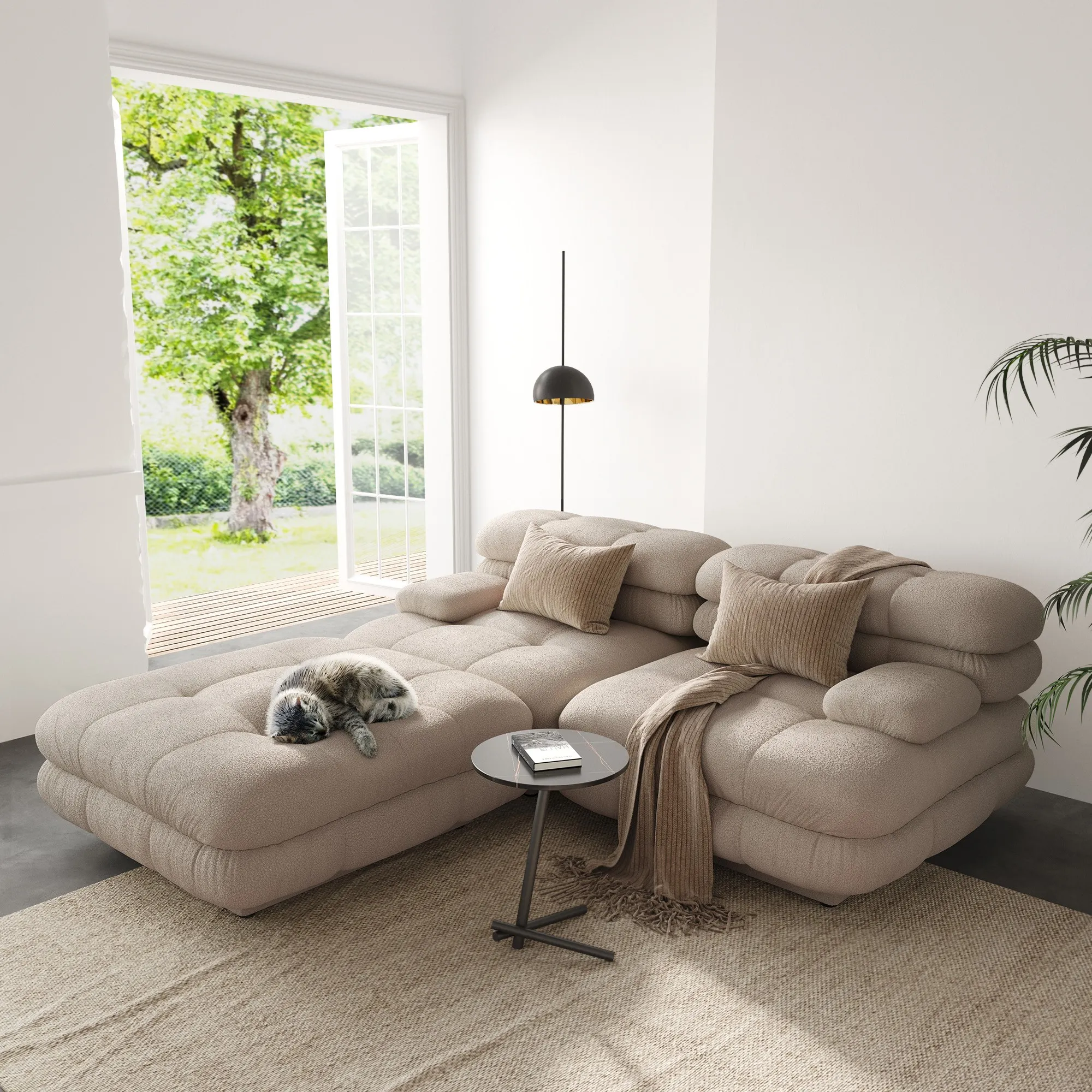 Urban Modern Modular Sofa Comfortable 72 Inch Teddy Velvet Corner Sectionals 3 Seaters Atunus 6