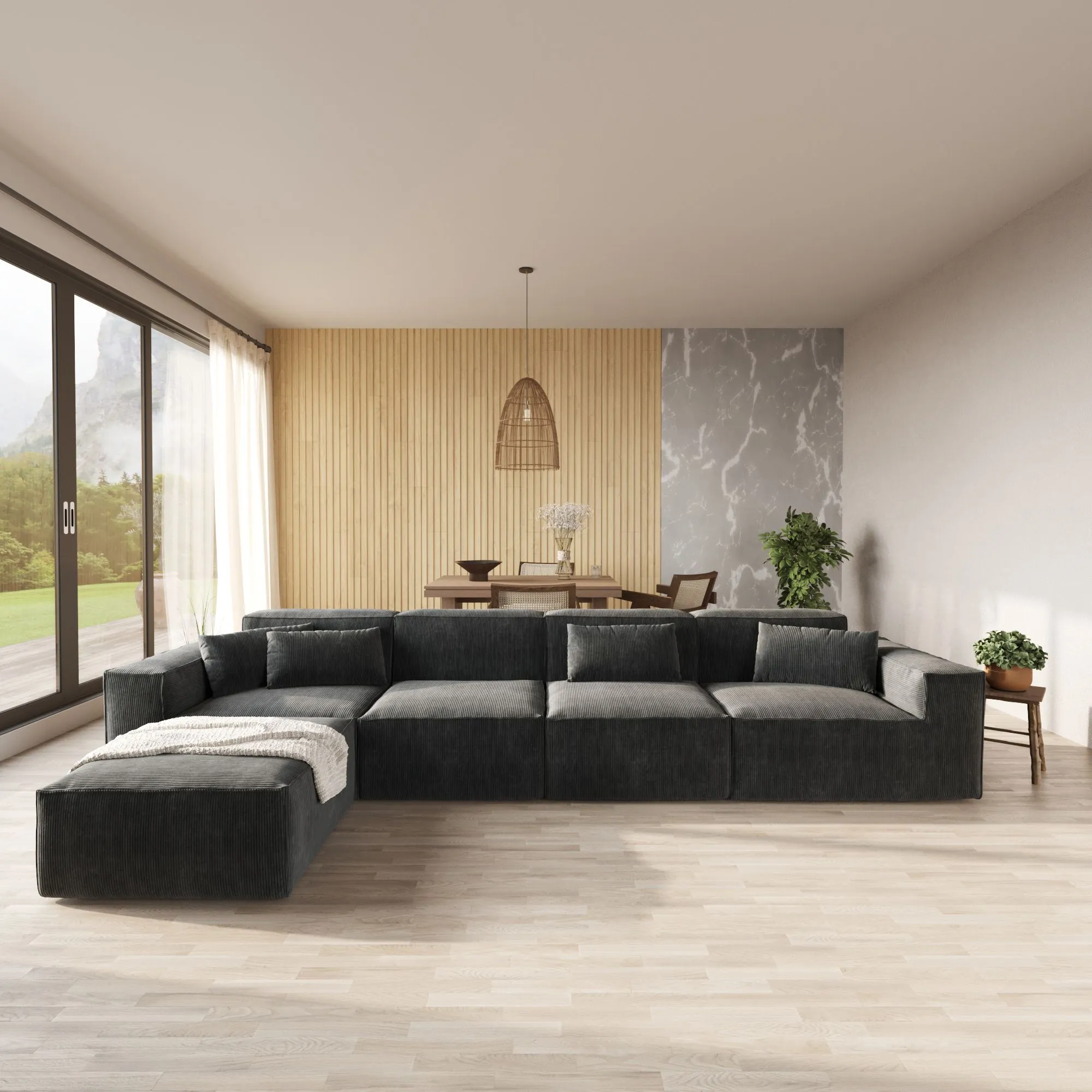 Urban Plus 4 Seater Corduroy Sectional Couch L Shaped Chaise Atunus 1