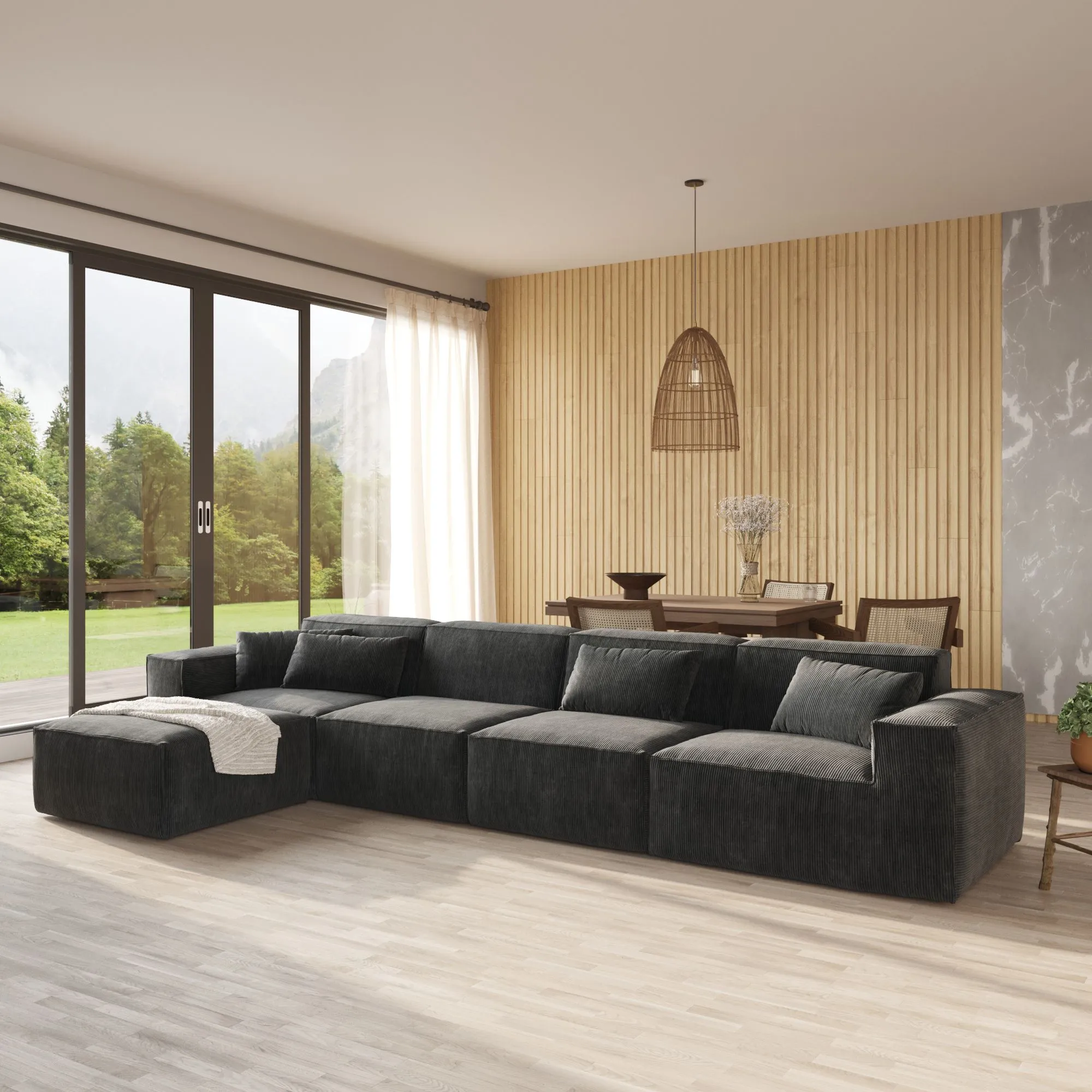 Urban Plus 4 Seater Corduroy Sectional Couch L Shaped Chaise Atunus 10