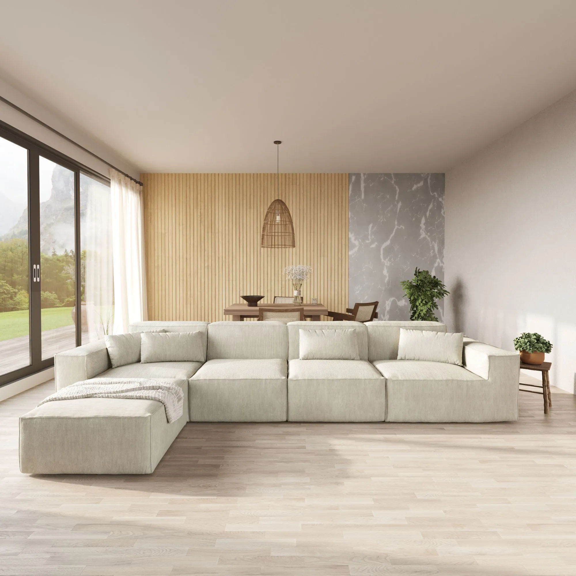 Urban Plus 4 Seater Corduroy Sectional Couch L Shaped Chaise Atunus 2