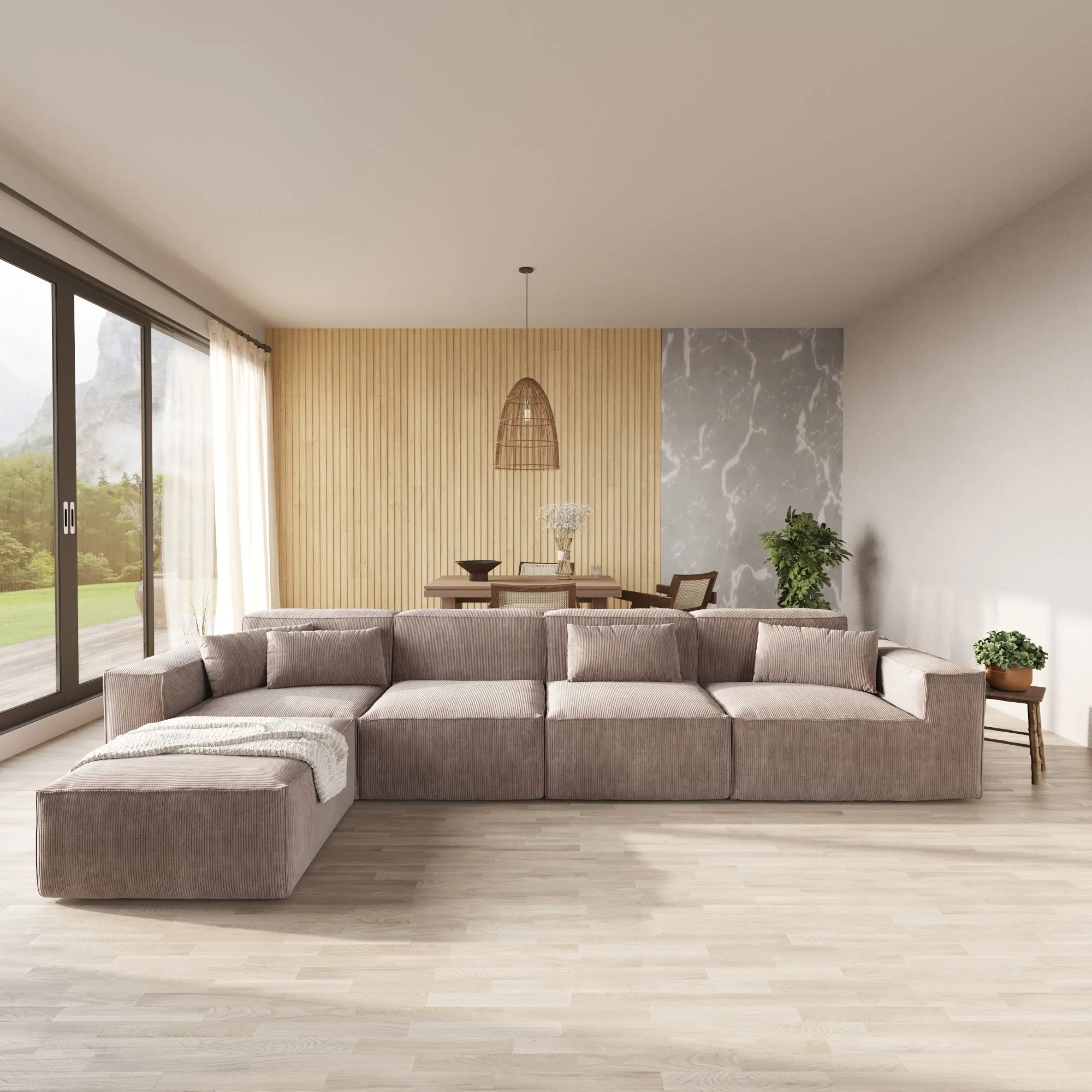 Urban Plus 4 Seater Corduroy Sectional Couch L Shaped Chaise Atunus 5