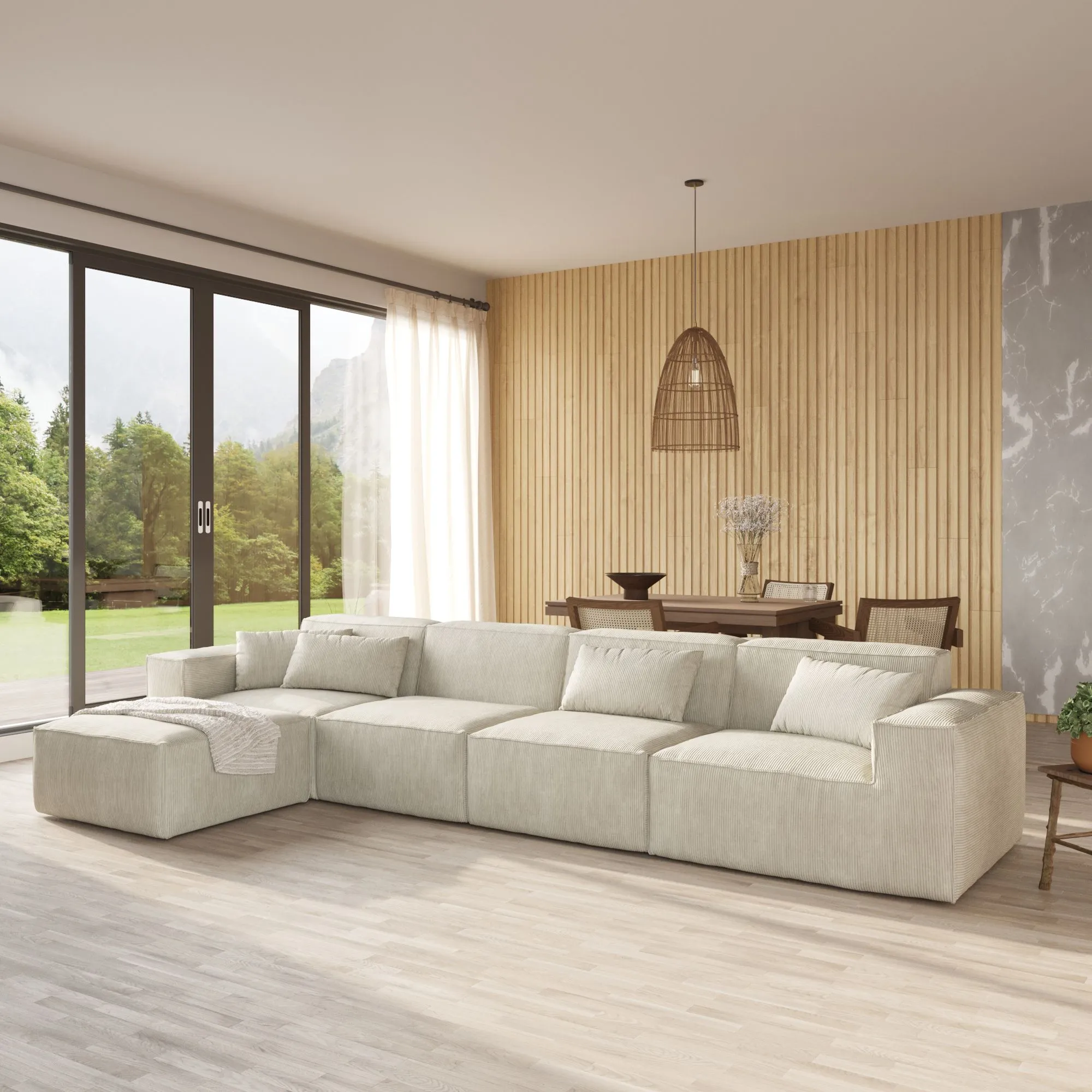 Urban Plus 4 Seater Corduroy Sectional Couch L Shaped Chaise Atunus 7