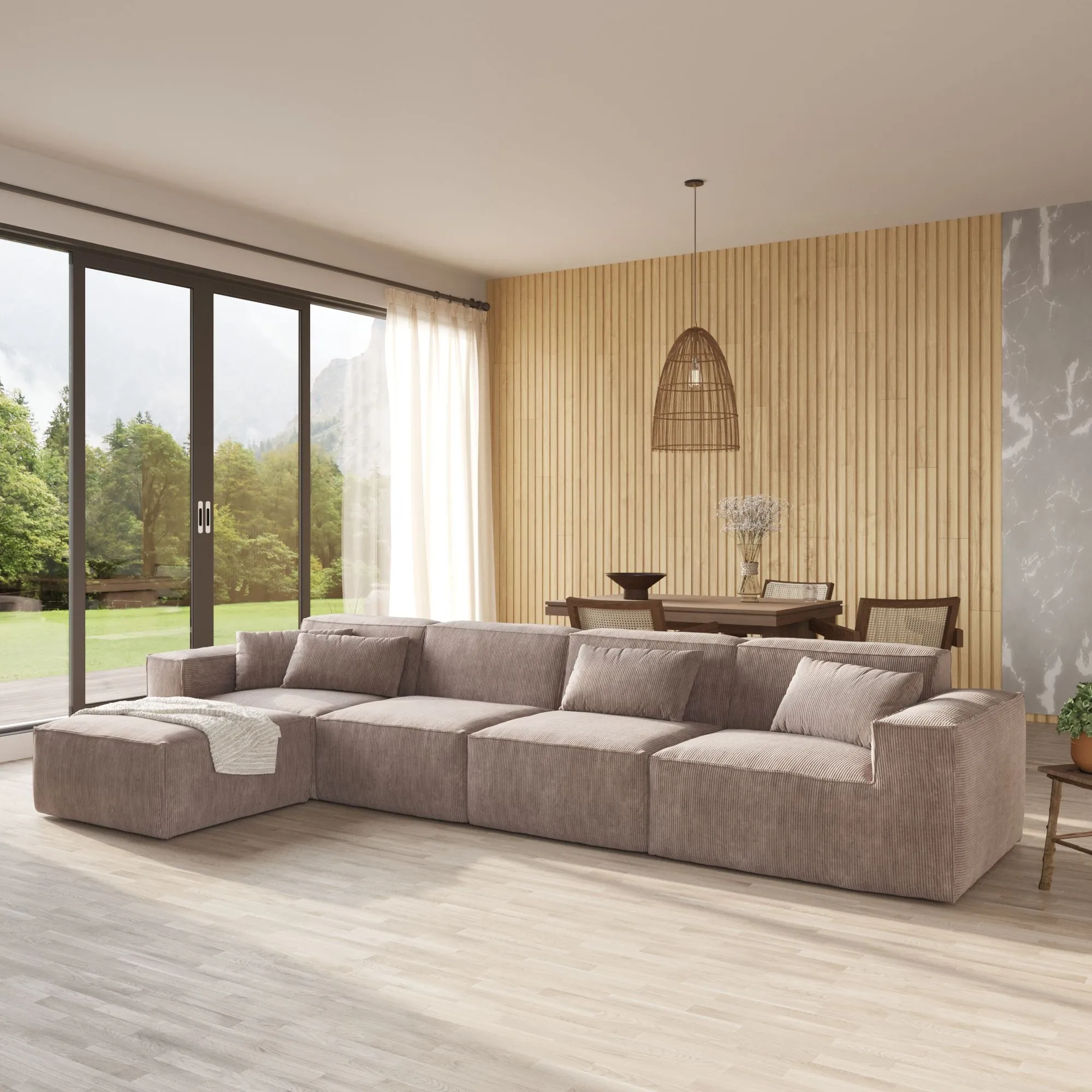 Urban Plus 4 Seater Corduroy Sectional Couch L Shaped Chaise Atunus 8