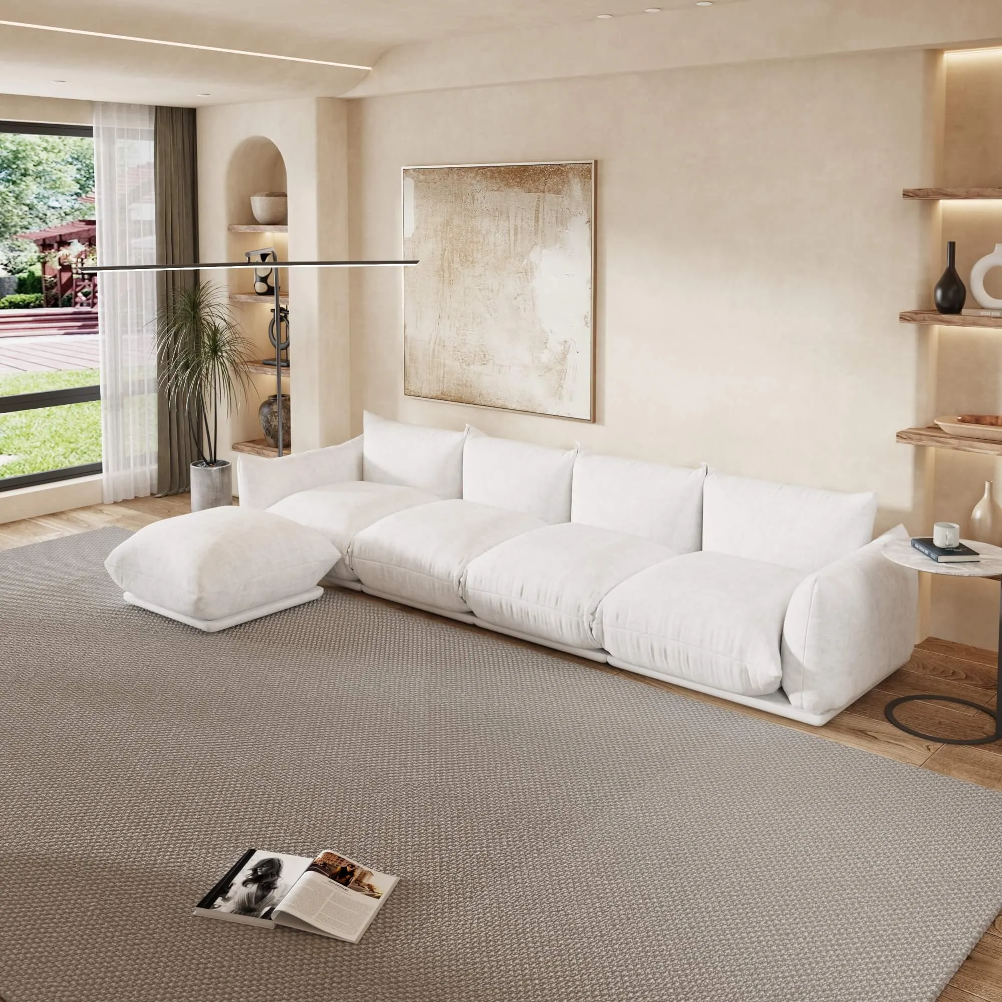 Urban Sectional Sofa Comfortable Spacious 130 Inch Chenille Sleepers 4 Seaters Atunus 10