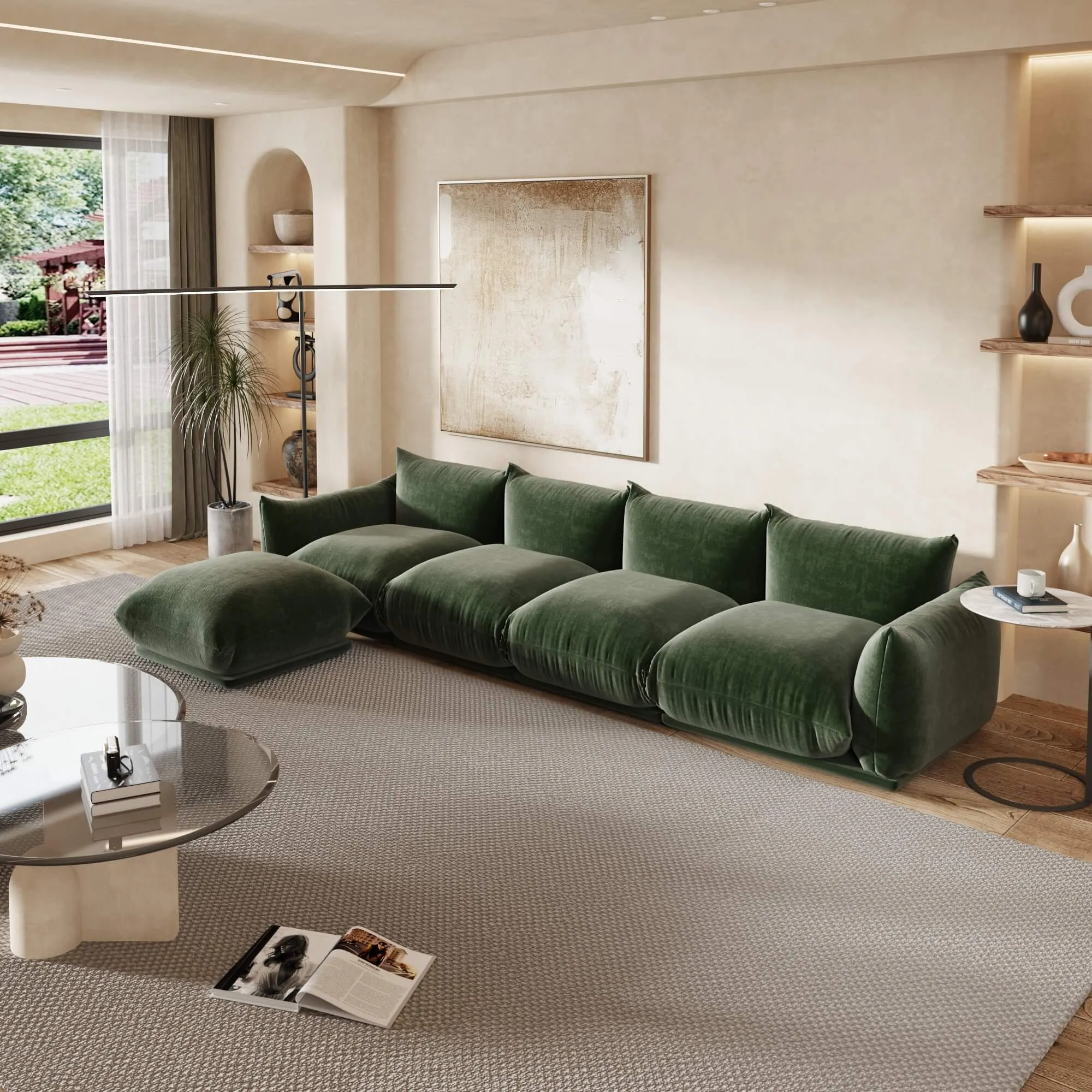 Urban Sectional Sofa Comfortable Spacious 130 Inch Chenille Sleepers 4 Seaters Atunus 13
