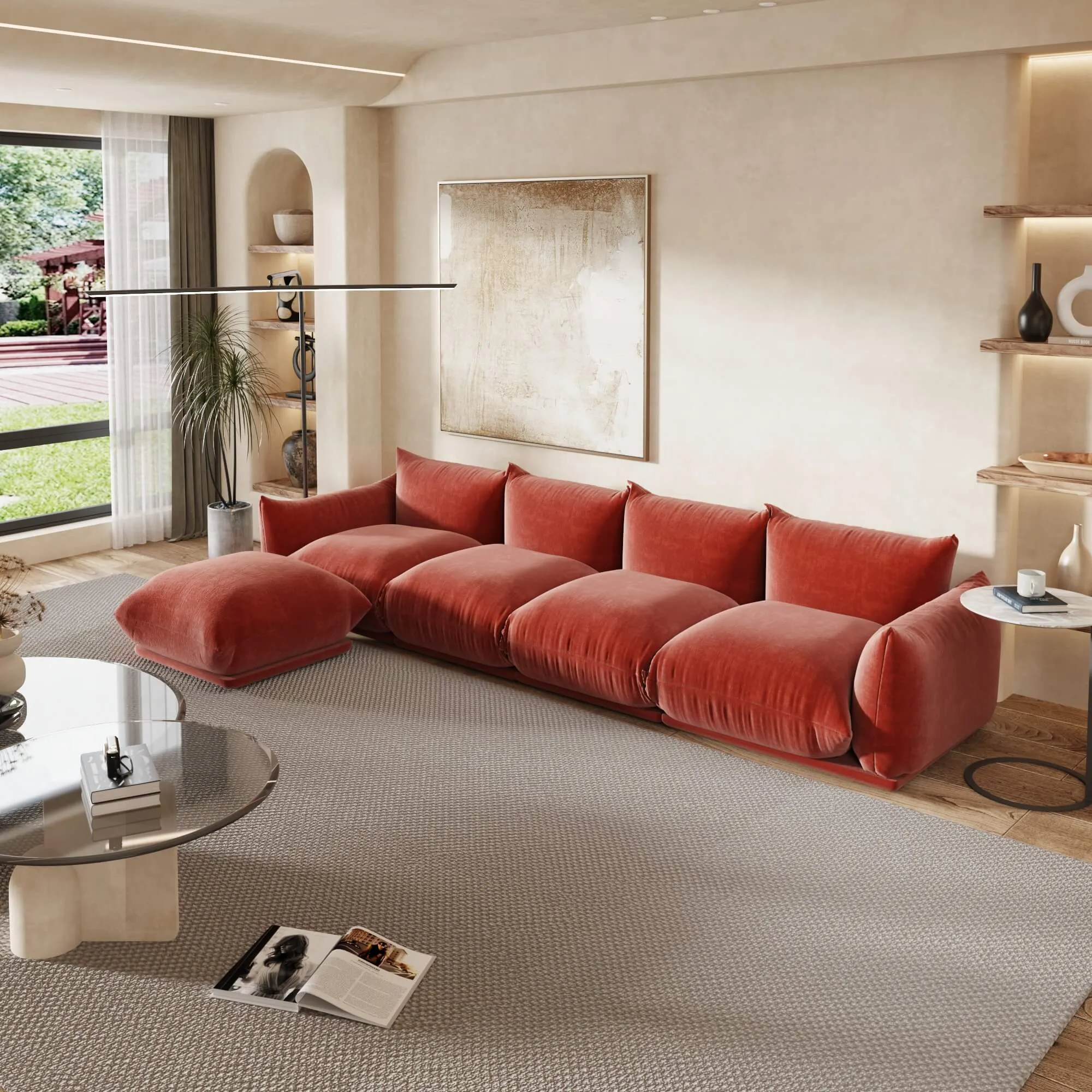 Urban Sectional Sofa Comfortable Spacious 130 Inch Chenille Sleepers 4 Seaters Atunus 14