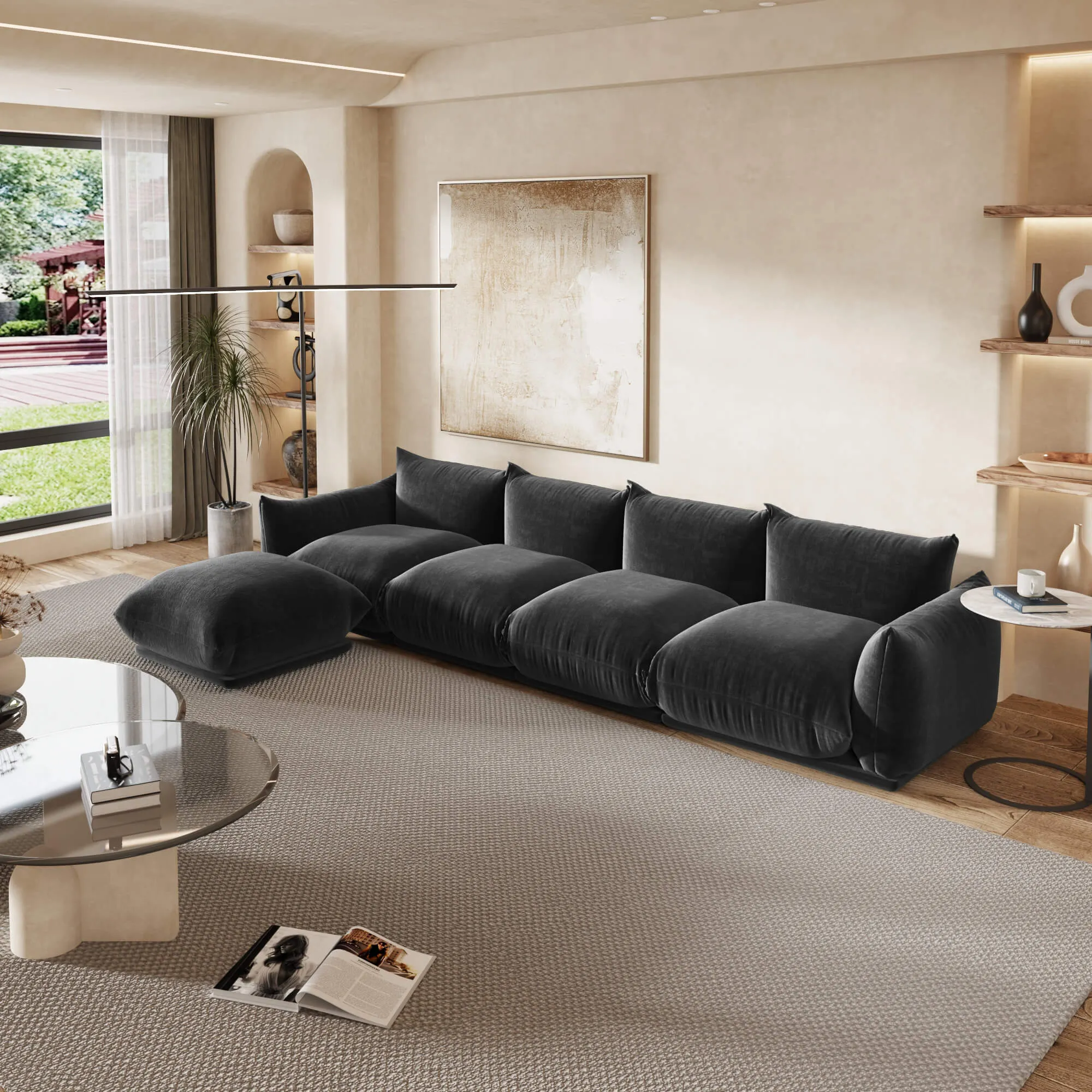 Urban Sectional Sofa Comfortable Spacious 130 Inch Chenille Sleepers 4 Seaters Atunus 15