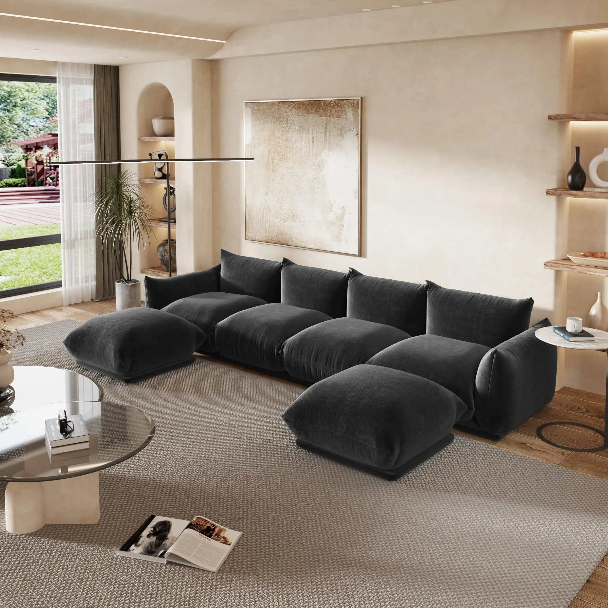 Urban Sectional Sofa Plush Comfort Chenille U Shaped Sectionals 6 Seaters Atunus 2