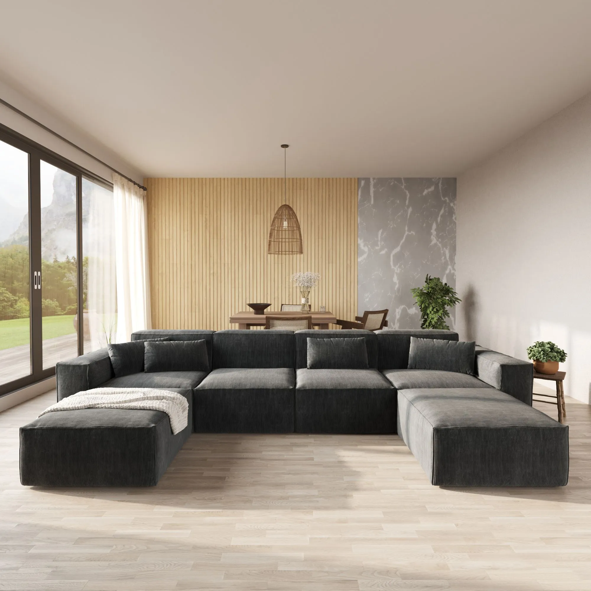 Urban Sectional Sofa Spacious Corduroy U Shaped Sectionals 6 Seaters Atunus 1