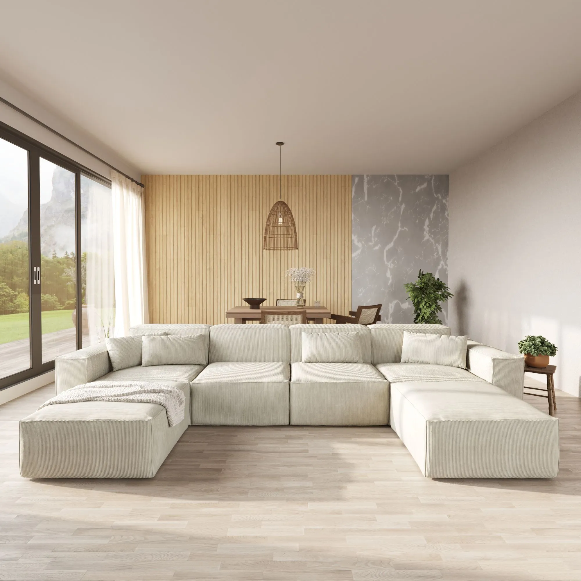 Urban Sectional Sofa Spacious Corduroy U Shaped Sectionals 6 Seaters Atunus 2