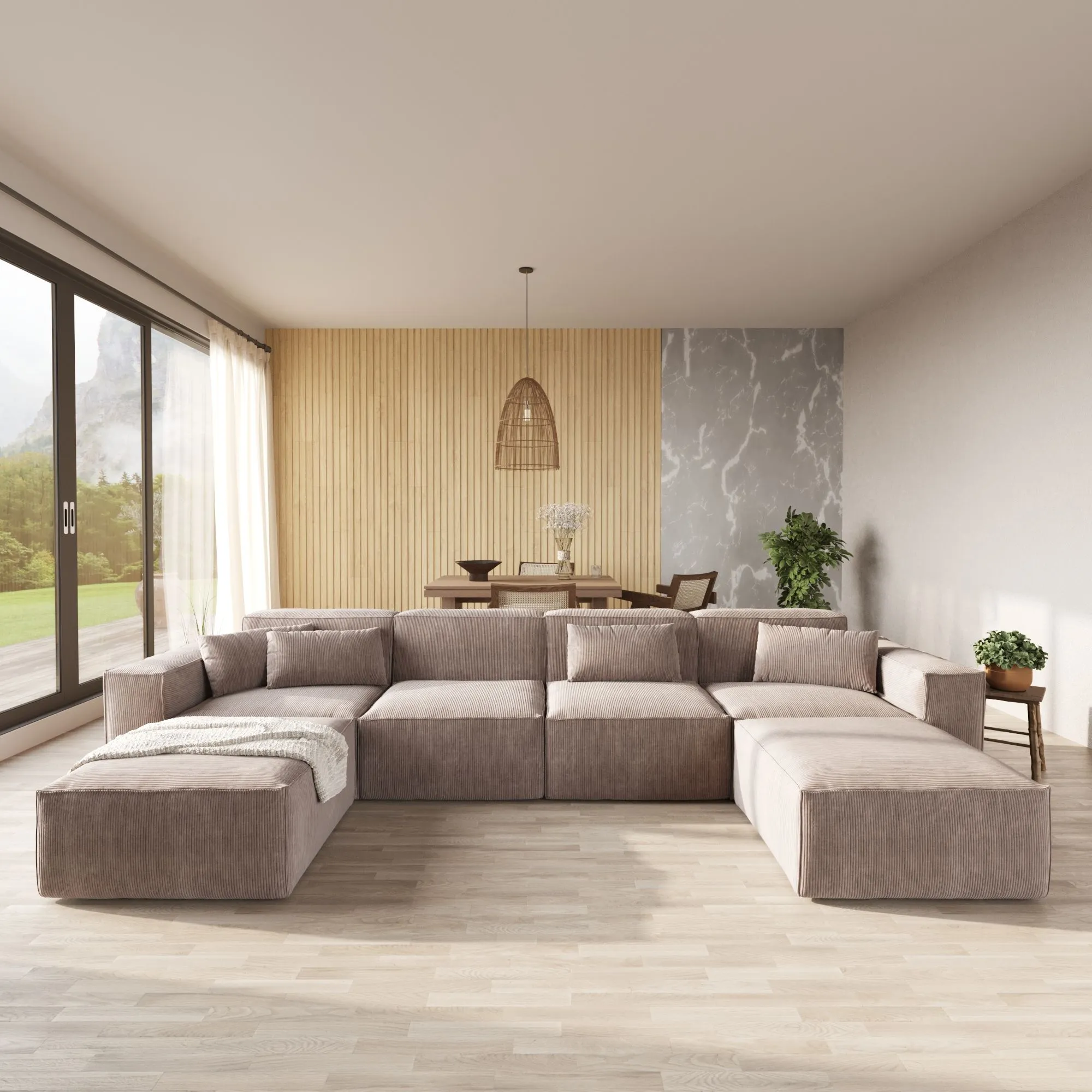Urban Sectional Sofa Spacious Corduroy U Shaped Sectionals 6 Seaters Atunus 3