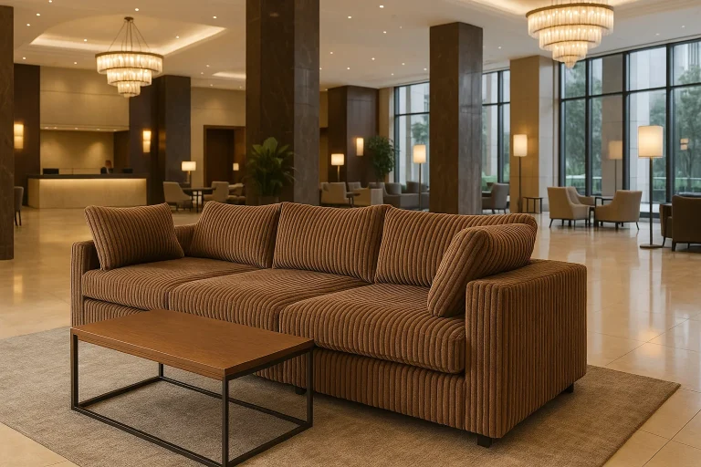 Brown Corduroy Sofa For Hotel Lobby