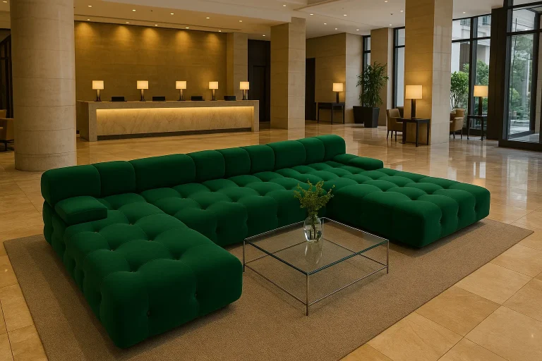 Green Tufted Frosted Fleece Modern Modular Sofa For Hotel Lobby